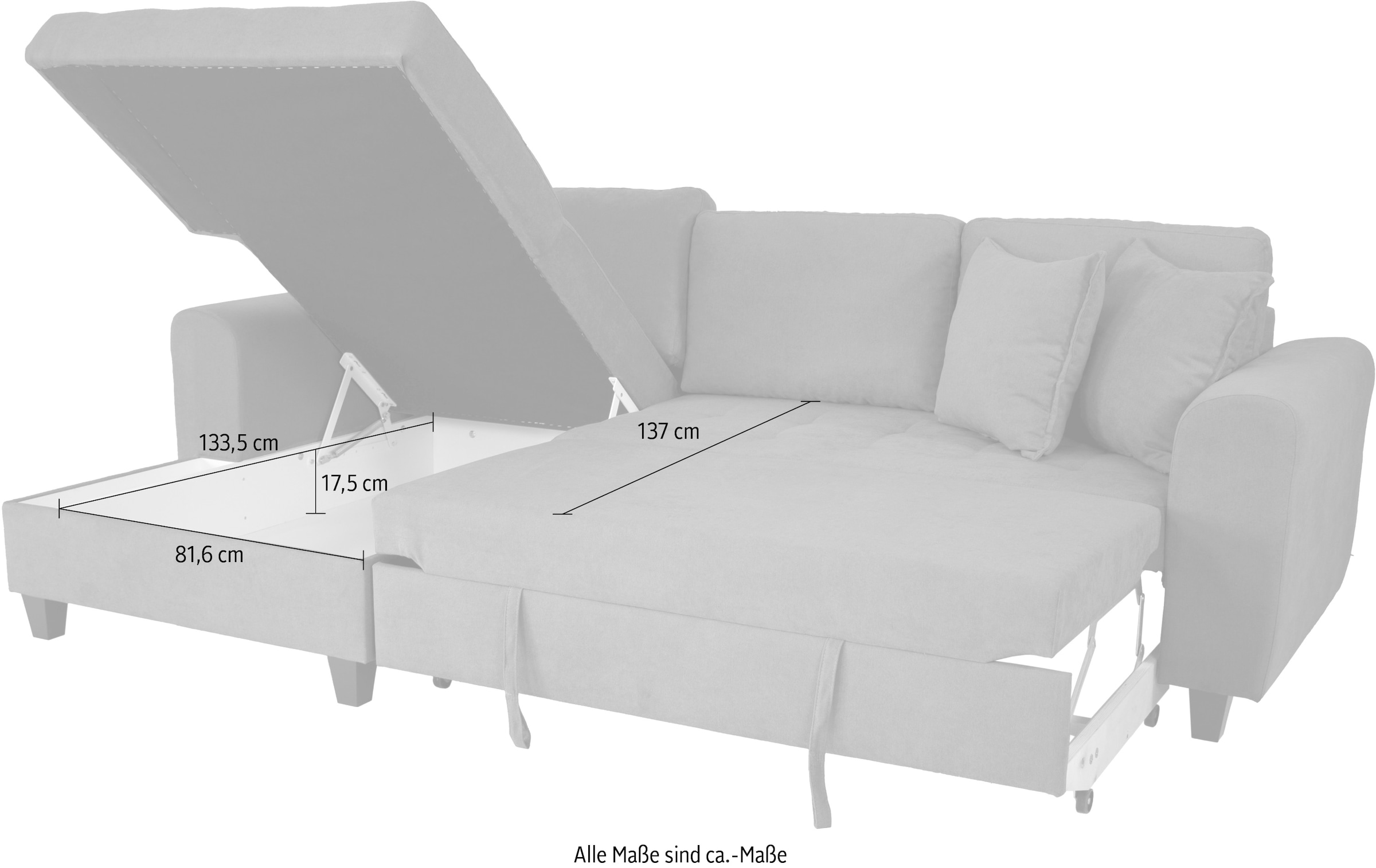 Trends by HG Canapé d'angle »Moritz, L-Form« inkl. Bettfunktion und Bettkasten, inkl. 2 Zierkissen
