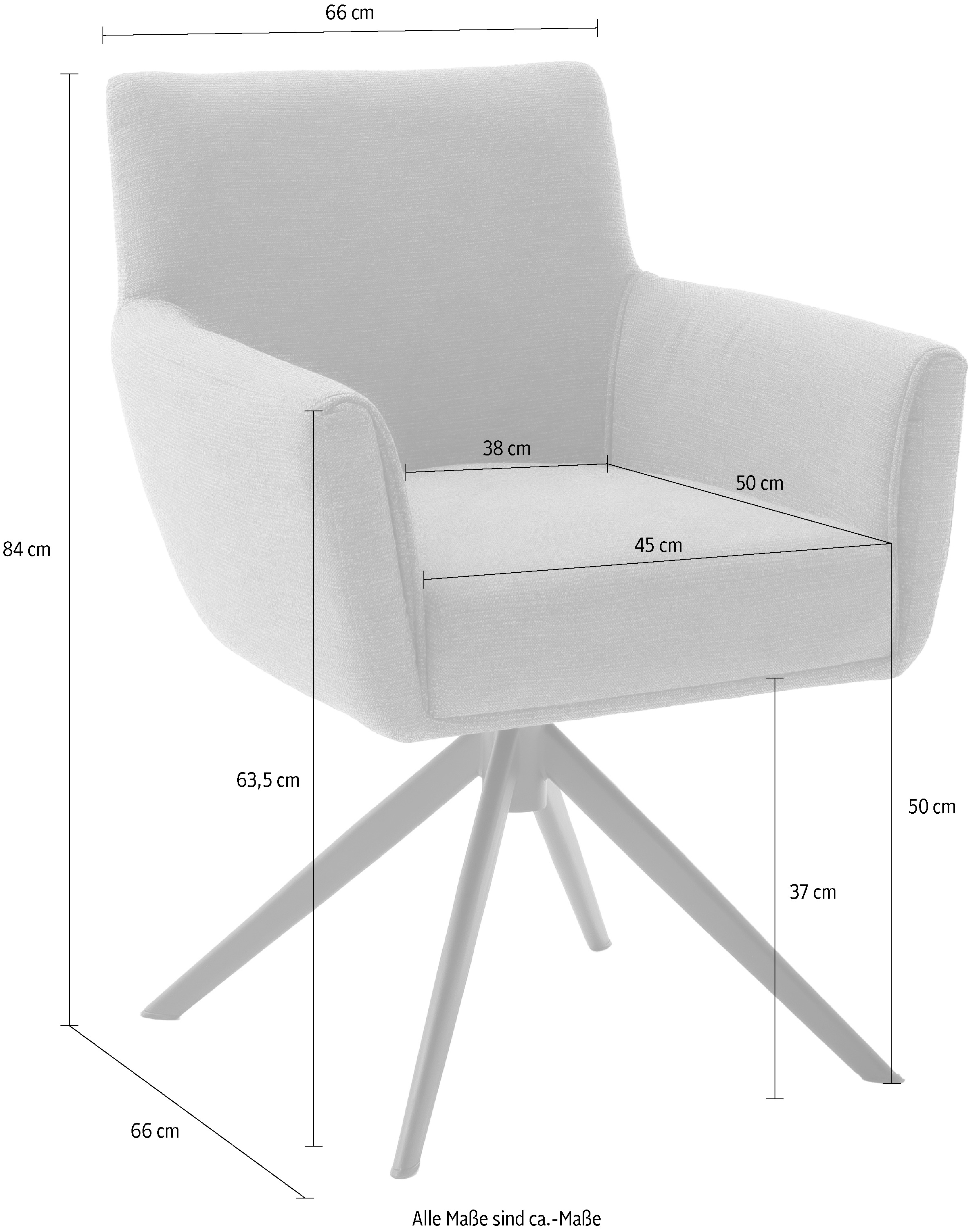 MCA furniture 4-Fussstuhl »WILSON Esszimmerstuhl, Armlehnstuhl, Polsterstuhl, modern«, (Set), 2 St., Flachgewebe, Stuhl, Armlehnenstuhl, drehbar, Taschenfederkern, belastbar 160 kg,XXL