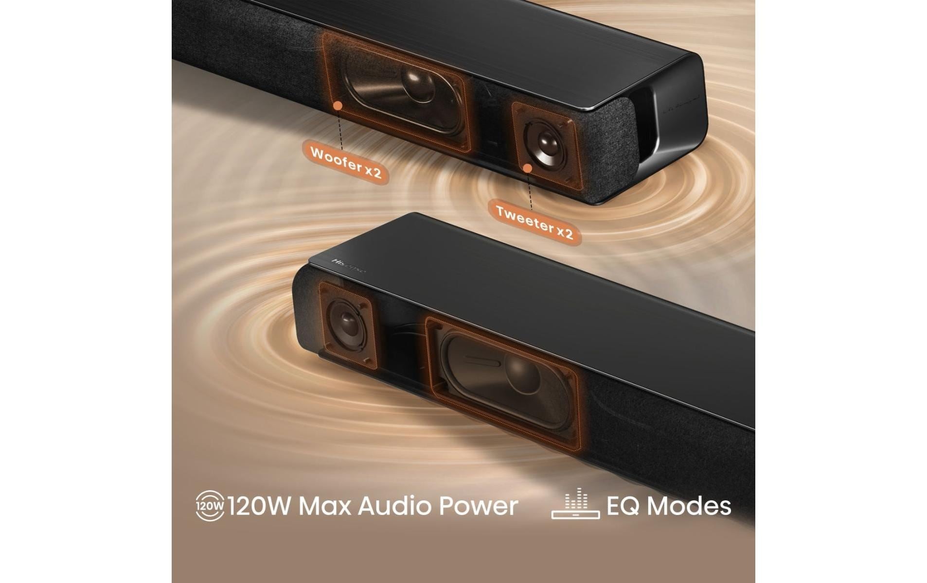 Hisense Soundbar »HS1000« 2.0 (Bluetooth Dolby Digital | EQ Modi | Kabellos | Lautstärkeanpassung | USB-Wiedergabe 120 W)