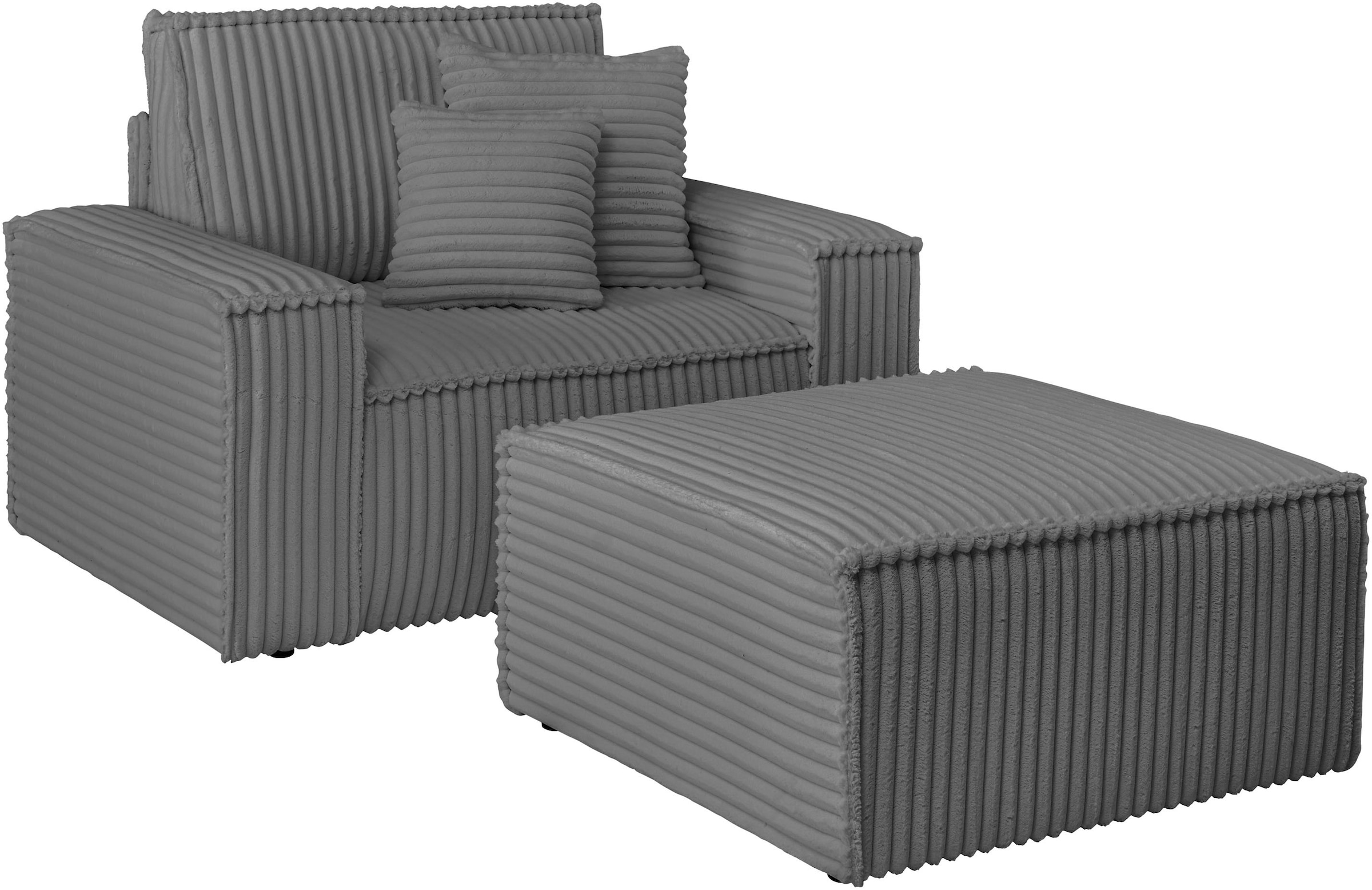 andas Loveseat »FINNLEY, Loveseat & Hocker im Set, trendige Stoffe, inkl. Zierkissen« 2 Stk. tlg. verfügbar in den Stoffqualitäten Bouclé, Struktur fein und Mega Cord