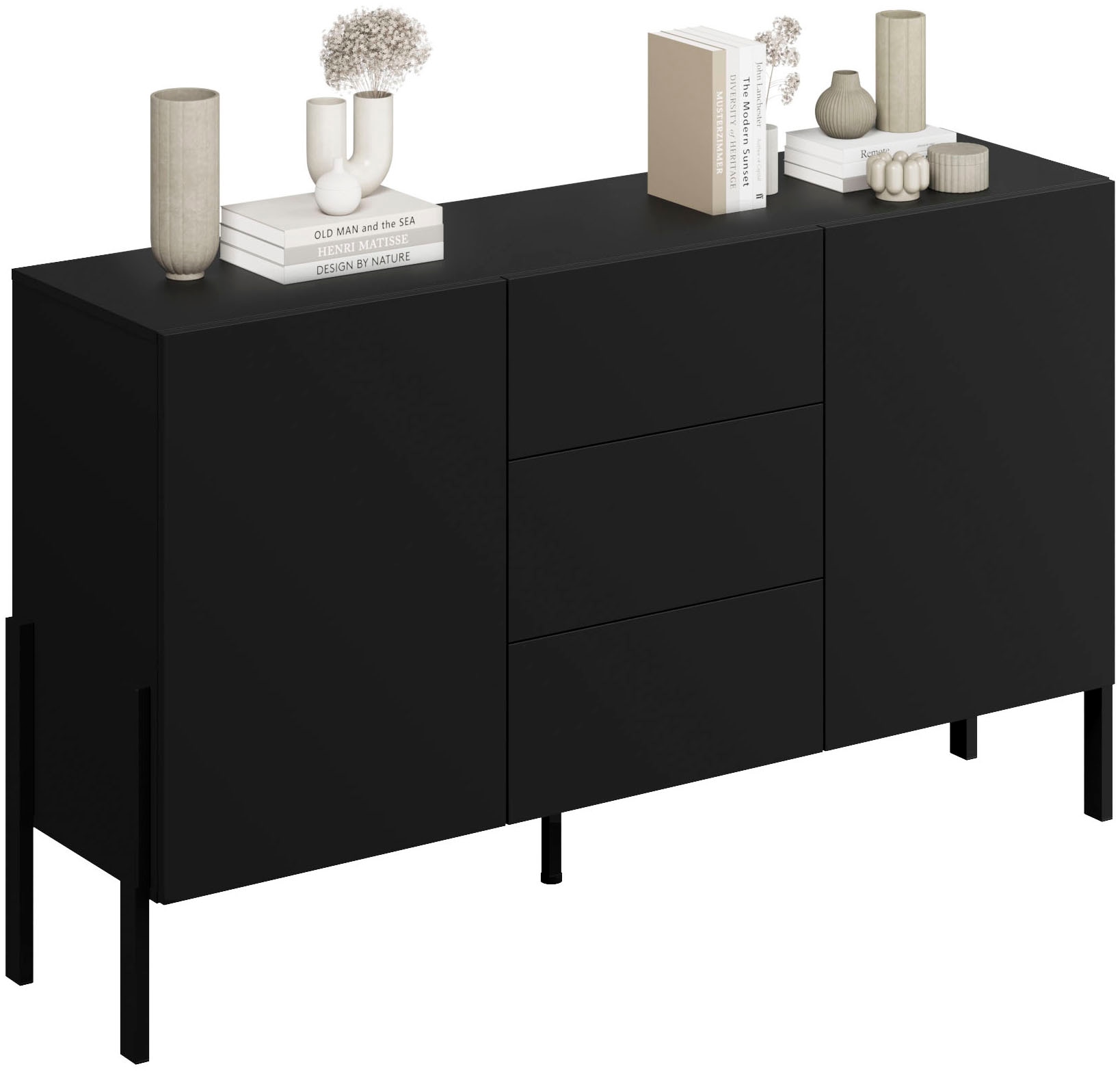 GOODproduct Buffet »Jukon, Breite 150 bzw.180 cm, moderne grifflose Kommode« Schubladenschrank 2 Türen/3 Schubkästen, push-to-open-Funktion