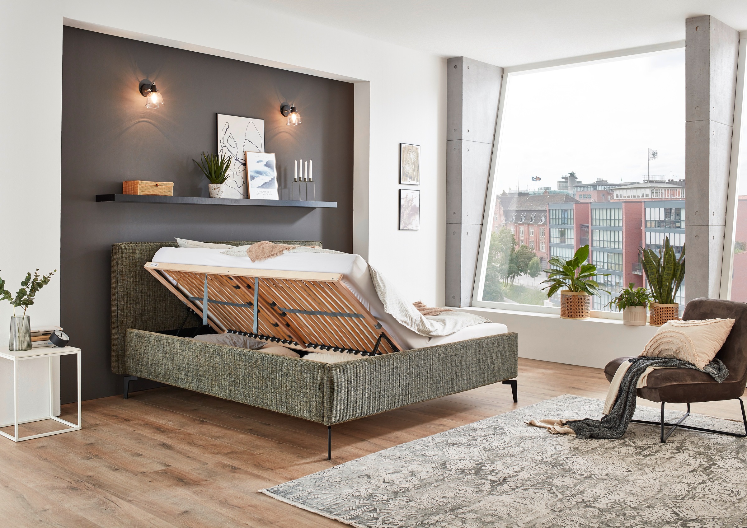 meise.möbel Polsterbett »Riva II«, mit schwarzen Metallfüssen, wahlweise mit Bettkasten