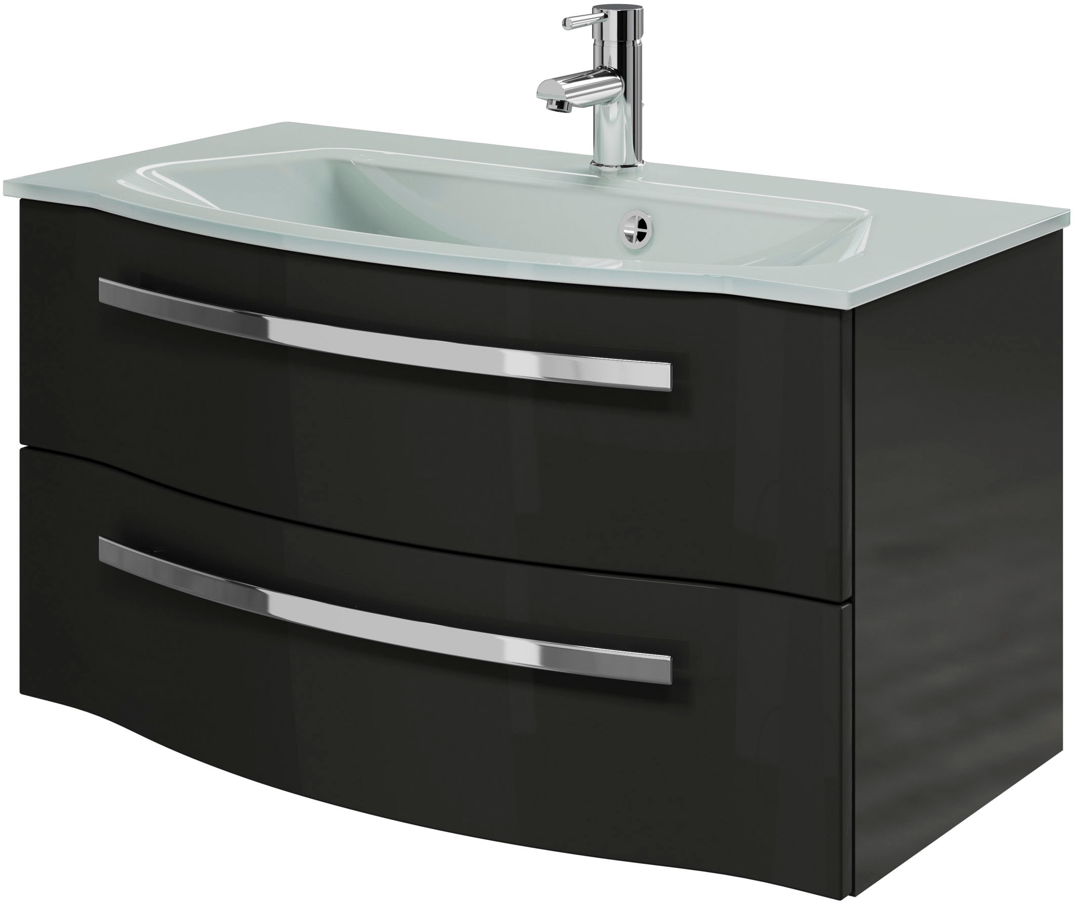 Image of Saphir Waschtisch "Serie 4005 Glas-Waschtisch mit Unterschrank, 92 cm breit" Waschplatz mit 2 Schubladen, Badmöbel-Set mit Waschtisch