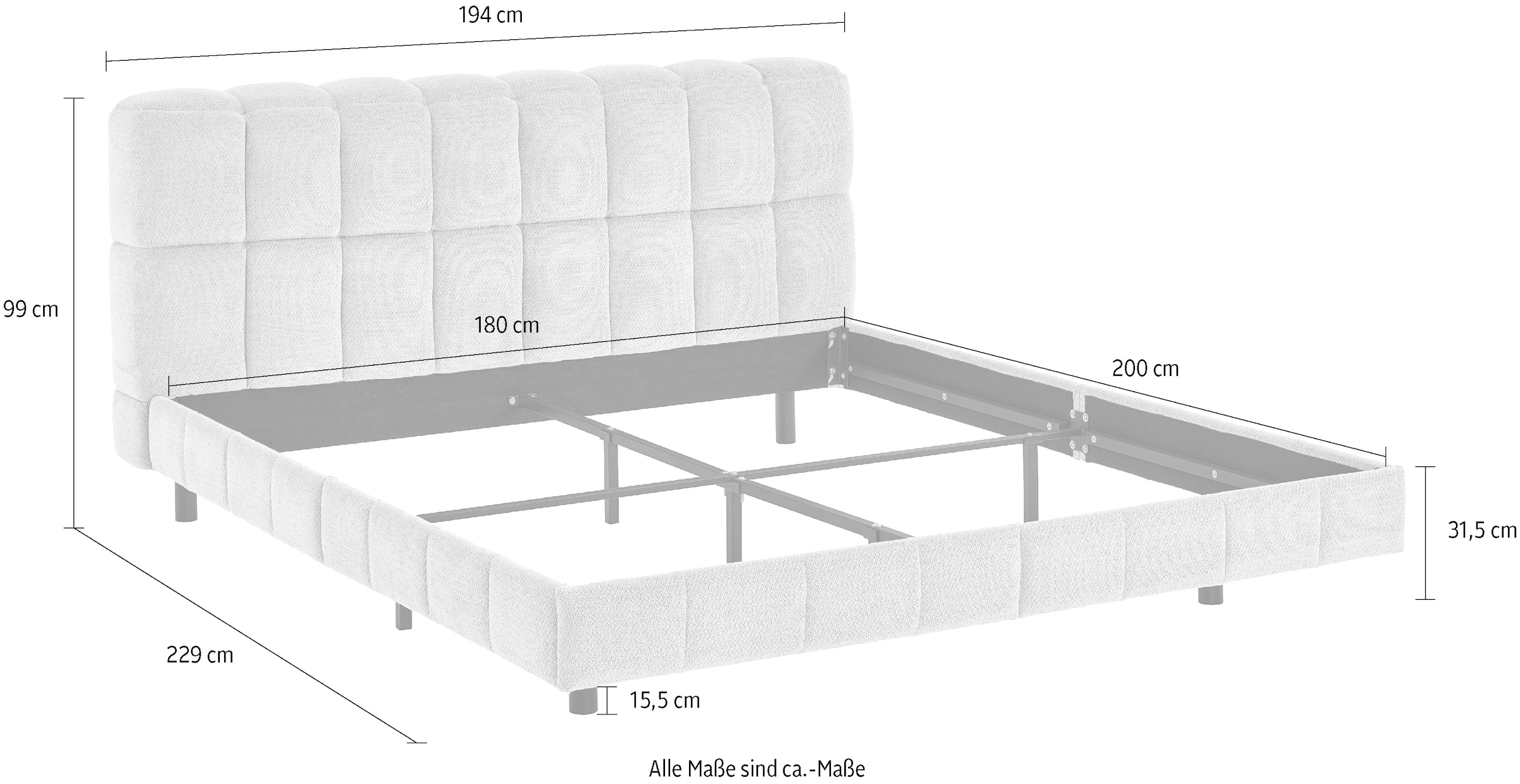 ATLANTIC home collection Polsterbett gepolsterter Plattformbettrahmen