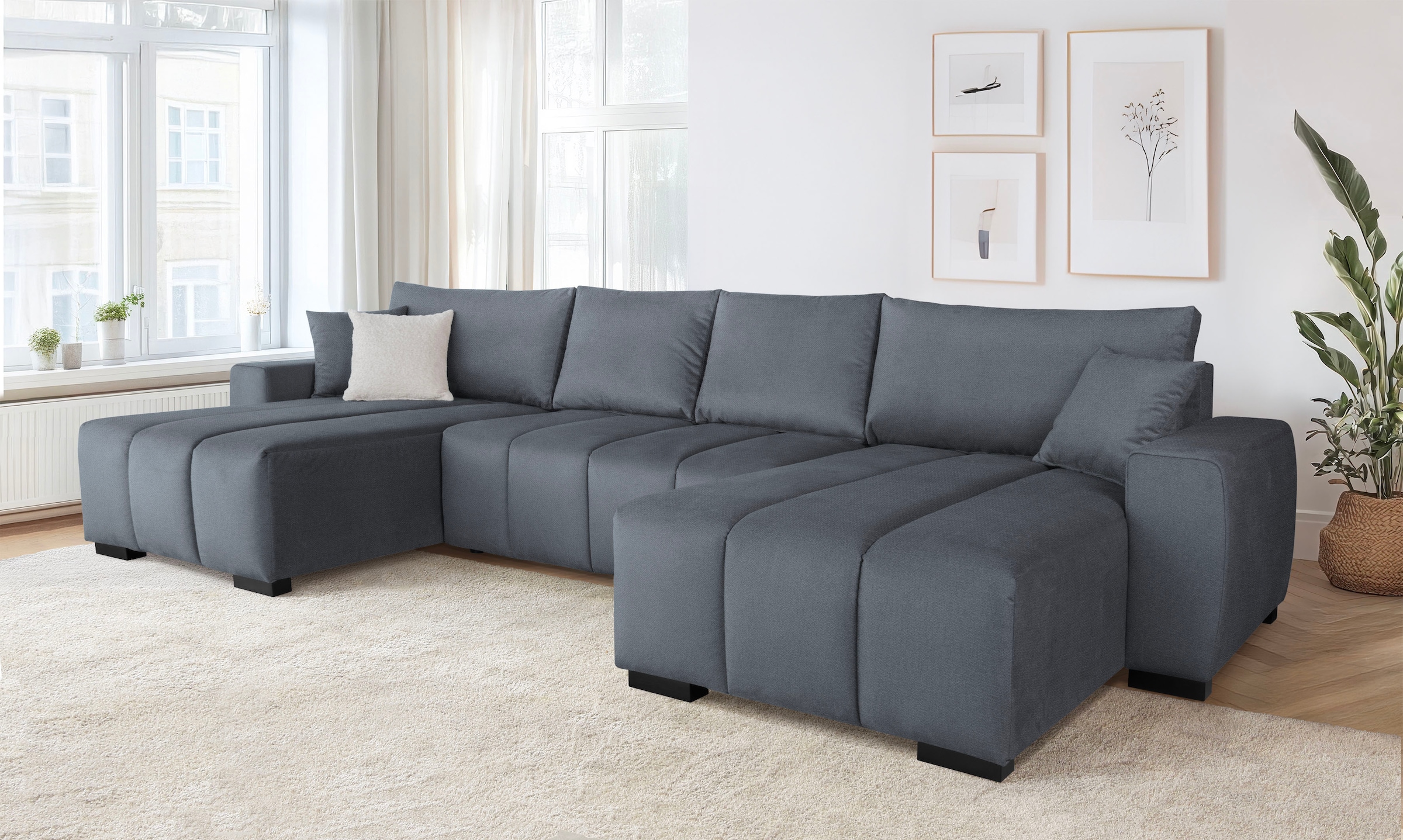 Image of Home affaire Wohnlandschaft "Bello U-Form, B: 347 cm" Bettfunktion, Bettkasten & 2 Zierkissen, Federkern