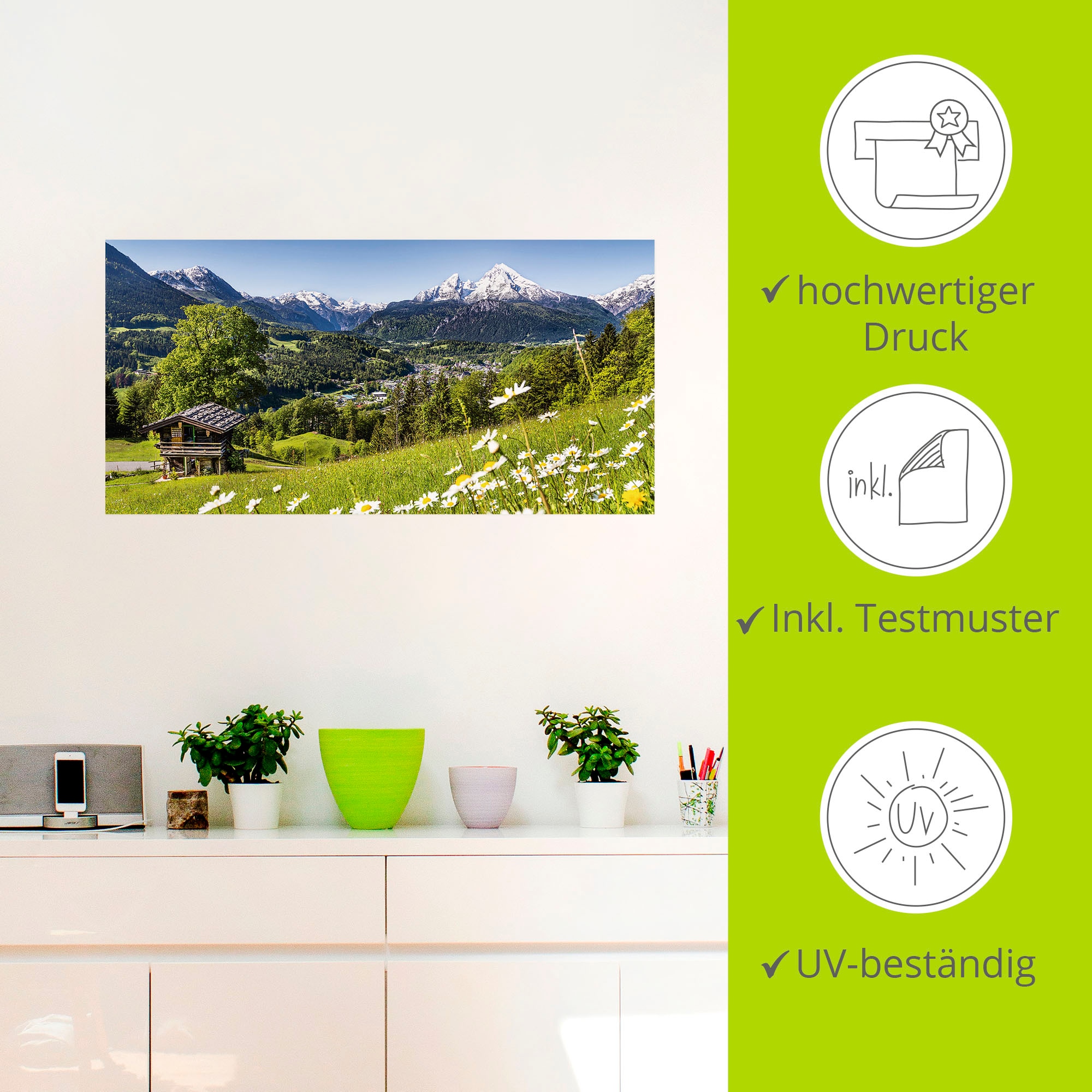 Artland Wandbild »Landschaft in den Bayerischen Alpen«, Berge, (1 St.), als Alubild, Outdoorbild, Leinwandbild, Poster, Wandaufkleber