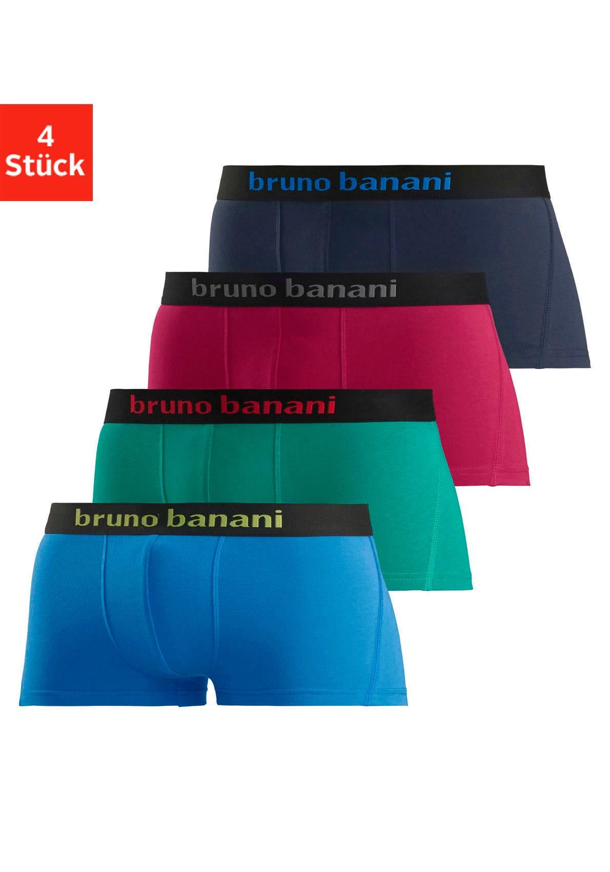 Bruno Banani Boxershorts, (Packung, 4 St.), in Hipster-Form mit Logo Webbund