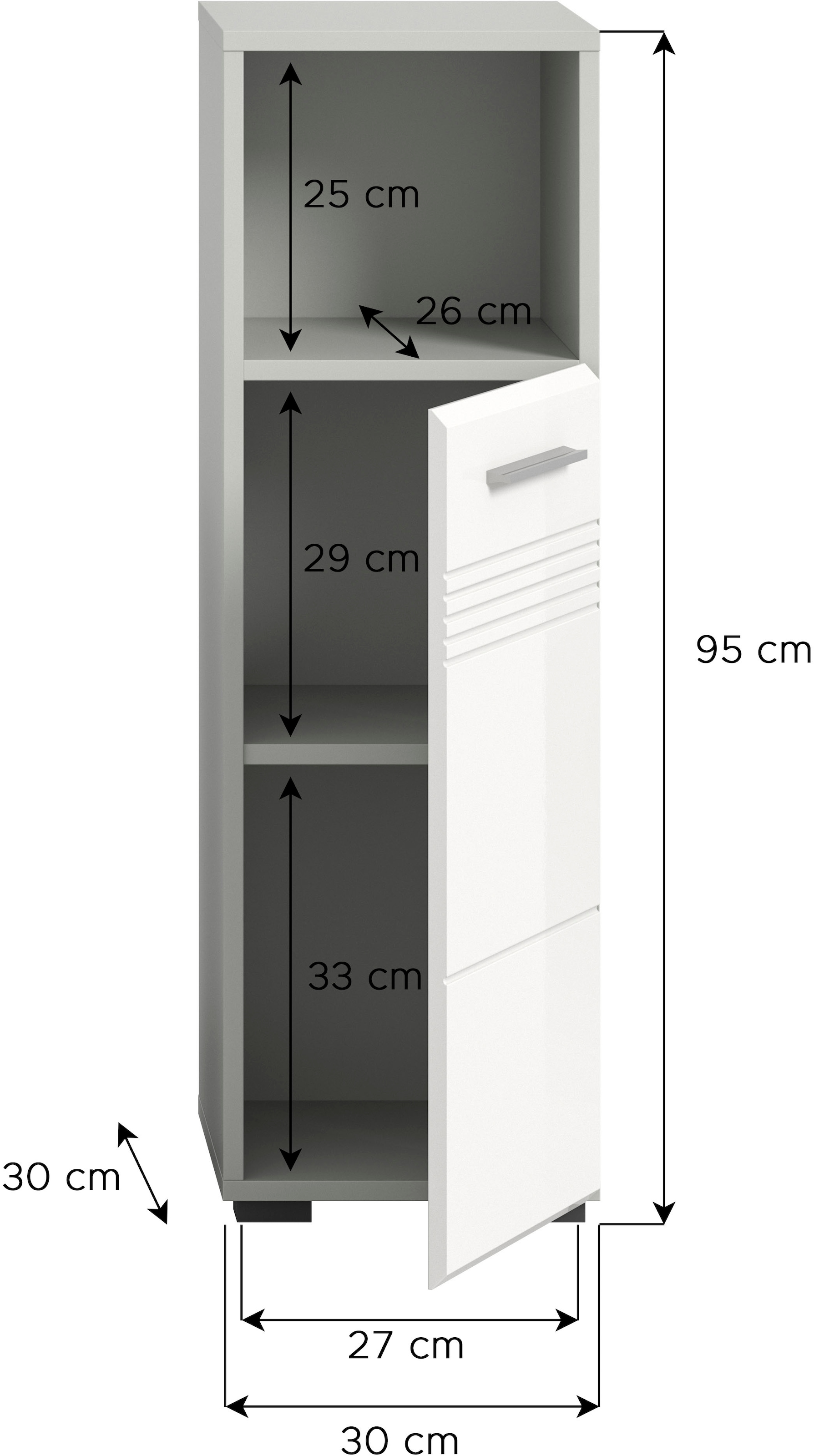 welltime Unterschrank »Calcio, Höhe 95 cm, 1 Tür, 1 offenes Fach, 1 Einlegeboden, Türanschlag«, wechselbar, MDF Front, Badschrank, Bad-Möbel, Badezimmer