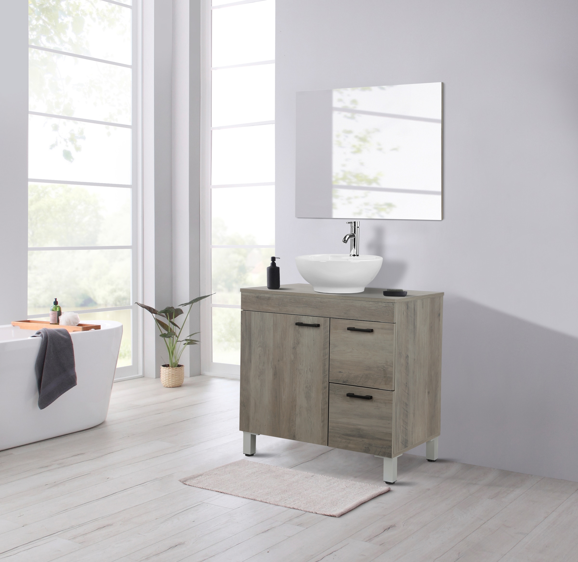 welltime Table de lavage »Florenz, Badezimmerschrank,Badschrank« Stauraum Waschtisch, 2 Schubladen und 1 Tür