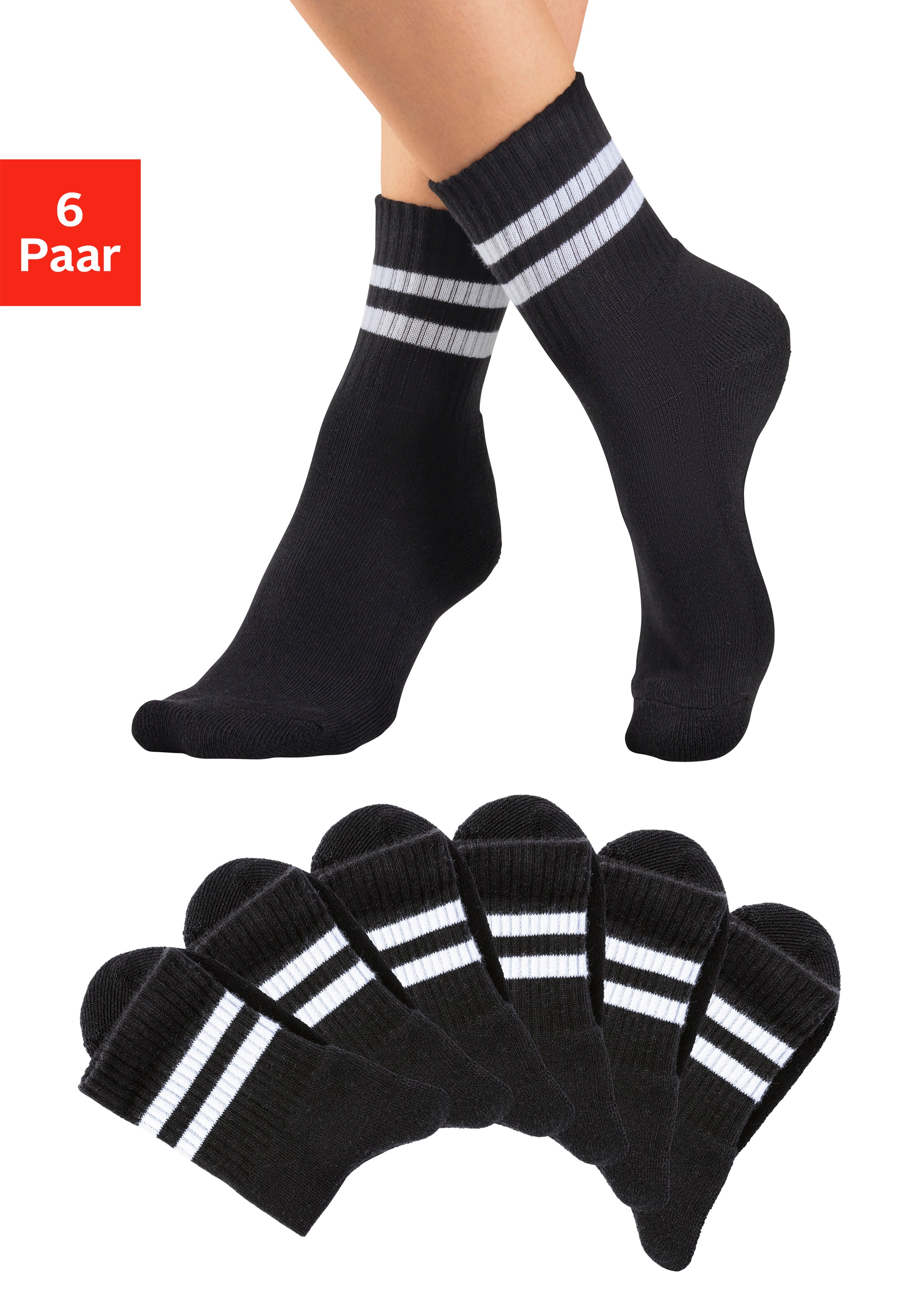 Image of H.I.S Sportsocken Packung, 6 Paar tlg. klassische Tennissocken mit Streifen