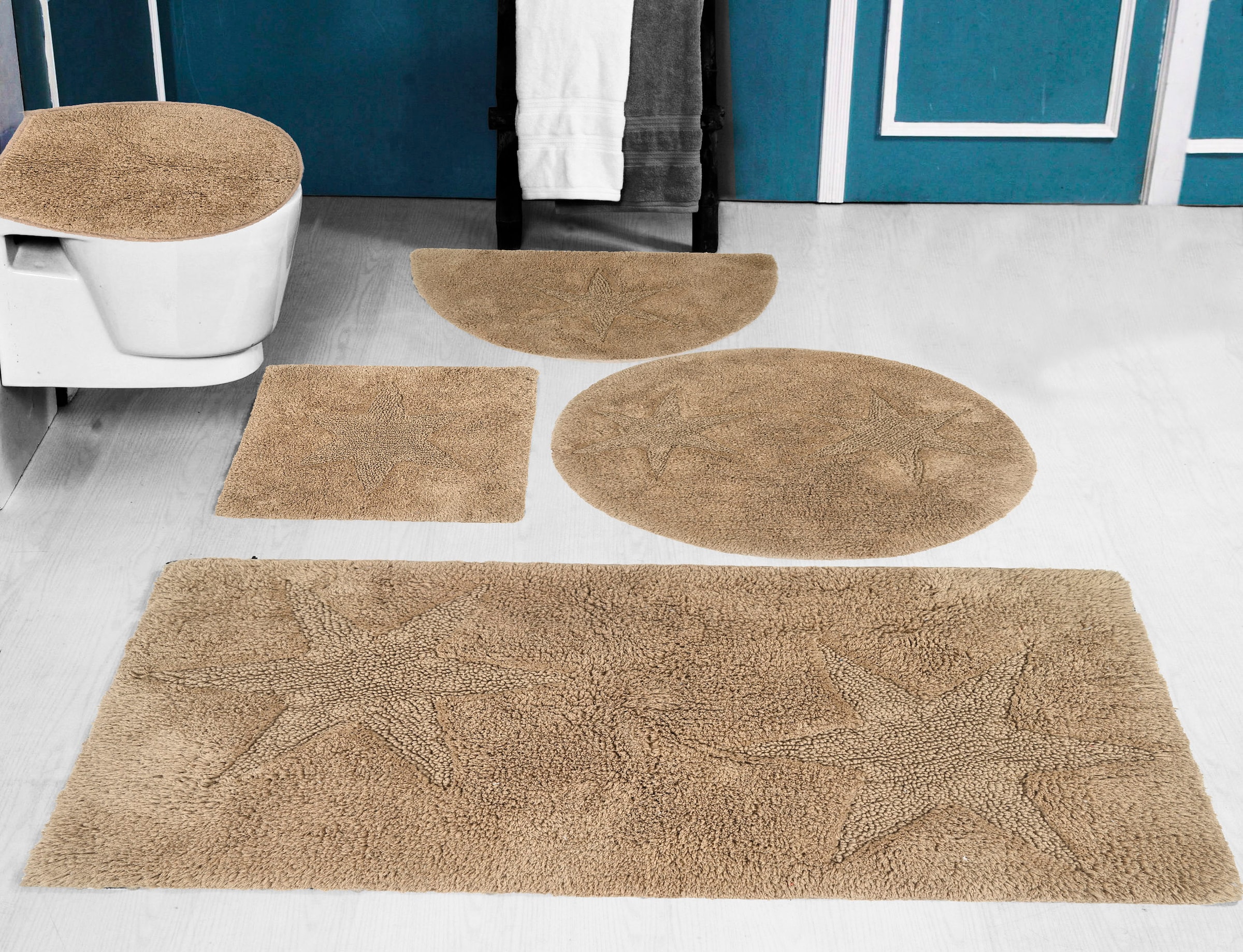 GOODproduct Badematte »Star«, rutschhemmend beschichtet, fussbodenheizungsgeeignet-schnell trocknend-strapazierfähig, Stern-Motiv, als 3 teiliges Badematten Set erhältlich
