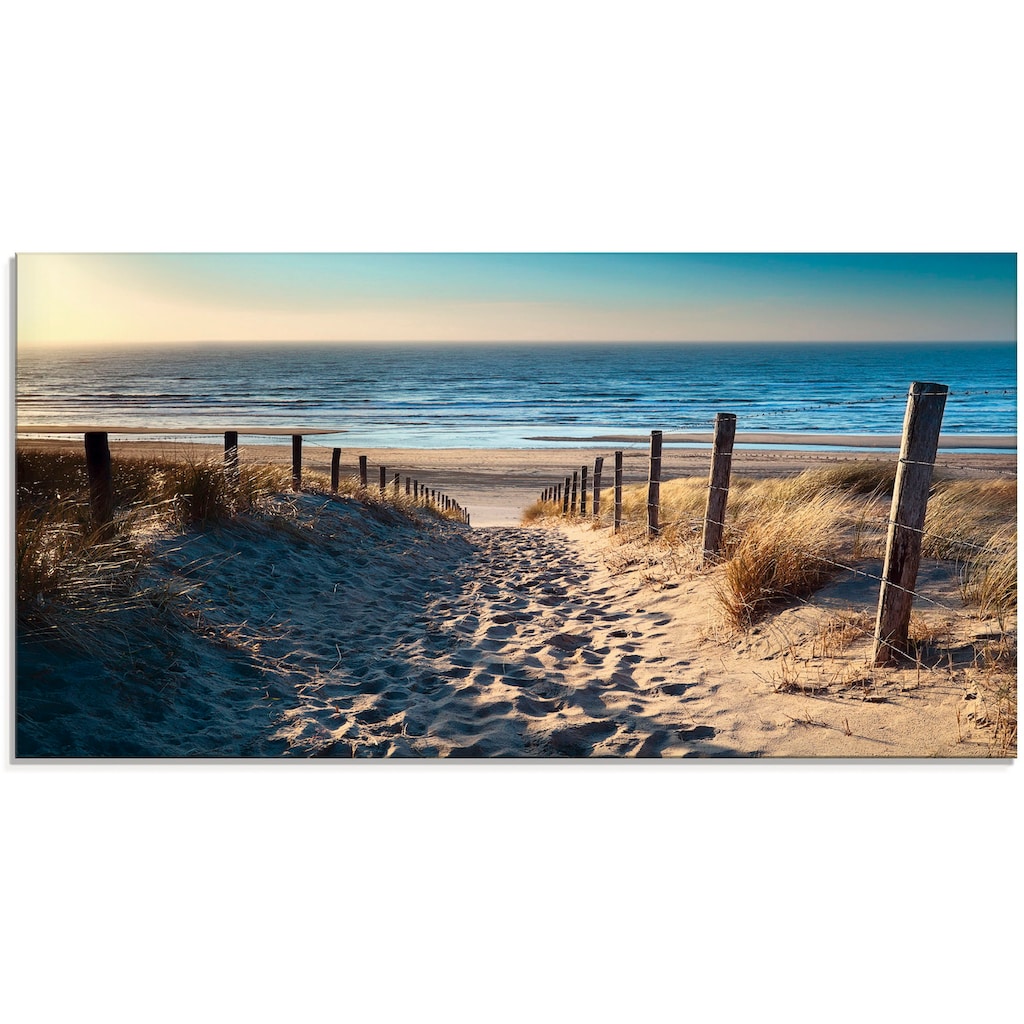 Artland Glasbild »Weg zum Nordseestrand Sonnenuntergang«, Strand, (1 St.)