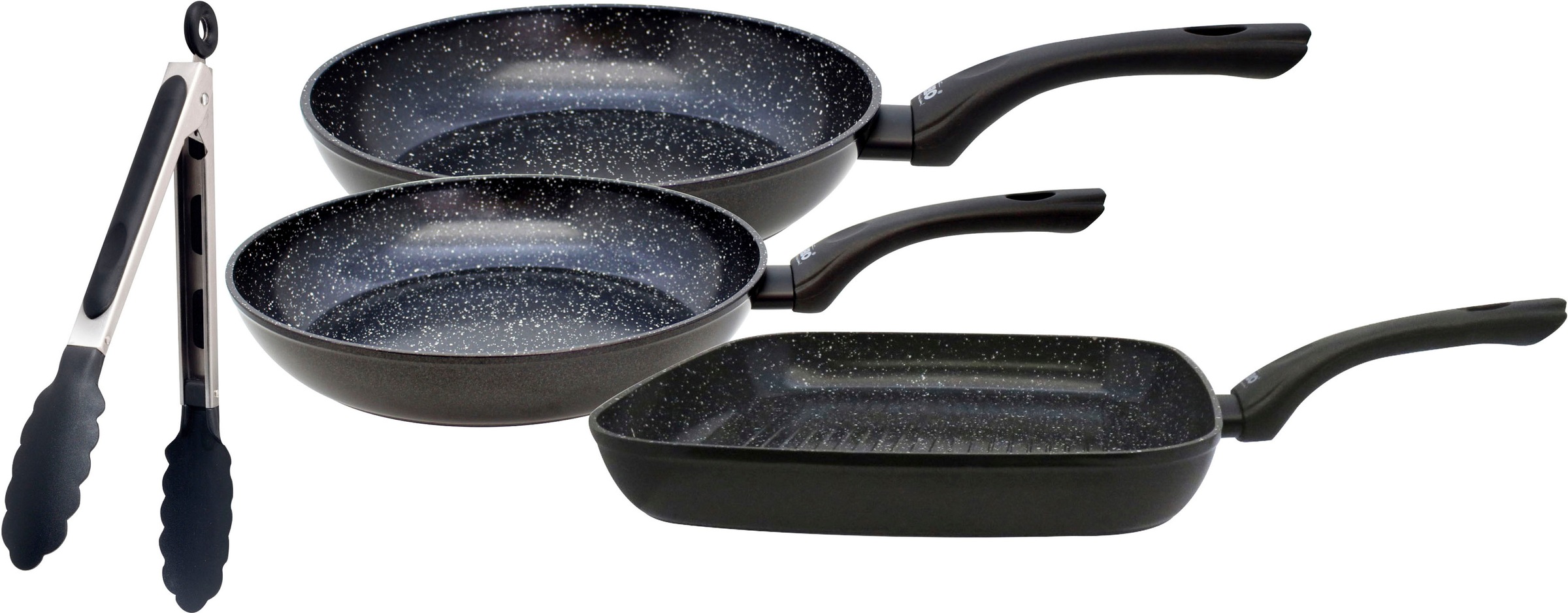 Elo Pfannen-Set "Pure Belugo" Aluminium Set, je 1 Bratpfanne Ø 20/24 cm, 1 Grillpfanne 28x28 cm, 1 Servierzange, 4 Stk. tlg. keramische Beschichtung, Induktion