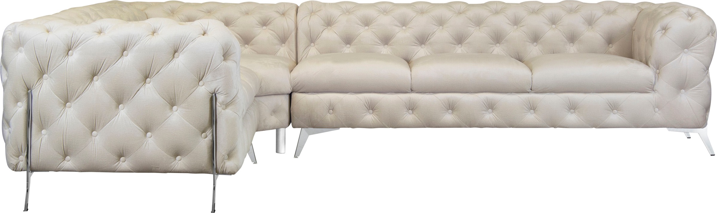 Leonique Chesterfield-Sofa »Amaury L-Form«, grosses Ecksofa, Chesterfield-Optik, Breite 323 cm, Fussfarbe wählbar