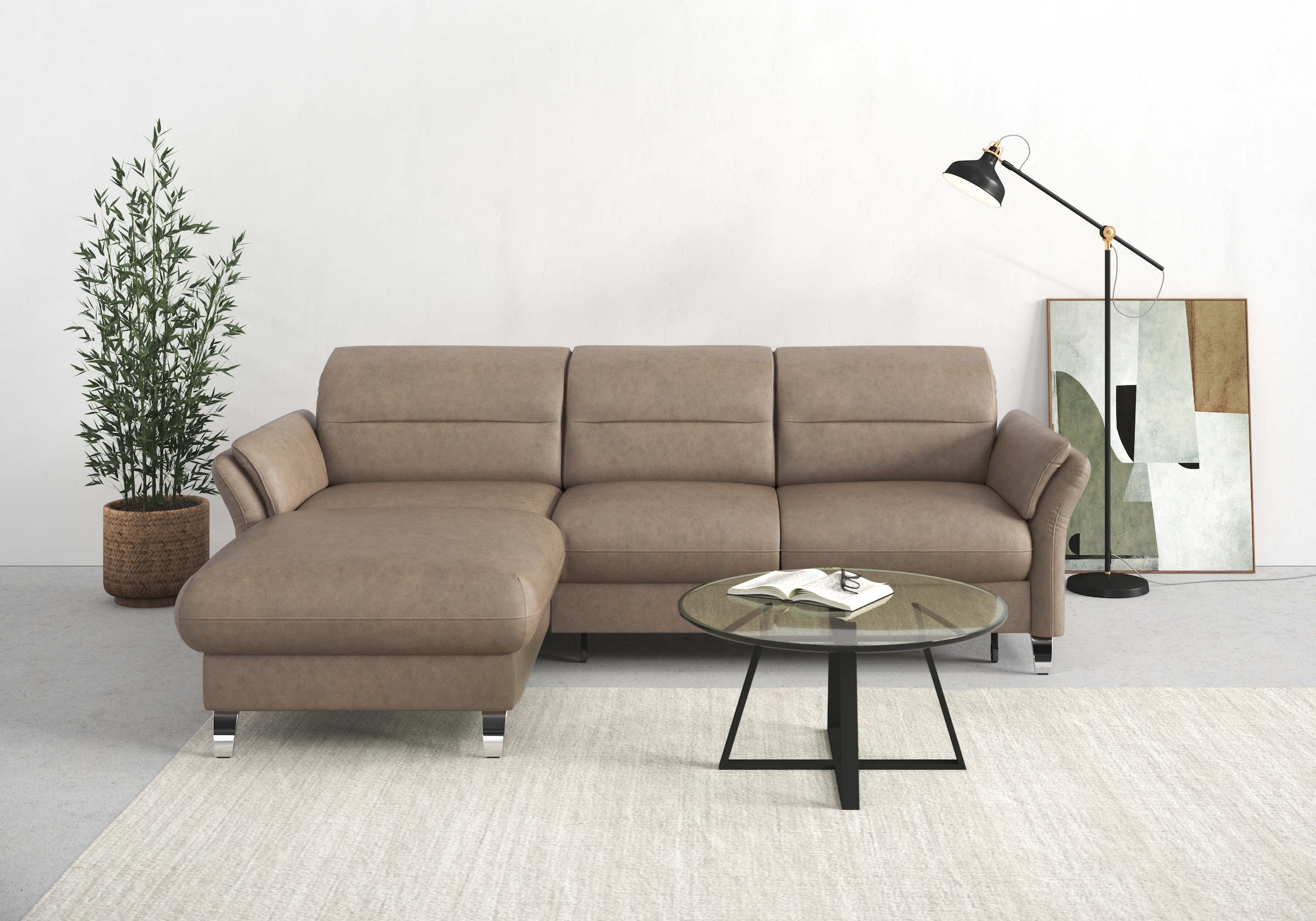 sit&more Ecksofa »Grenoble L-Form mit Federkern«, wahlweise mit Bettfunktion, Bettkasten, Arm- und Kopfteilverstellung