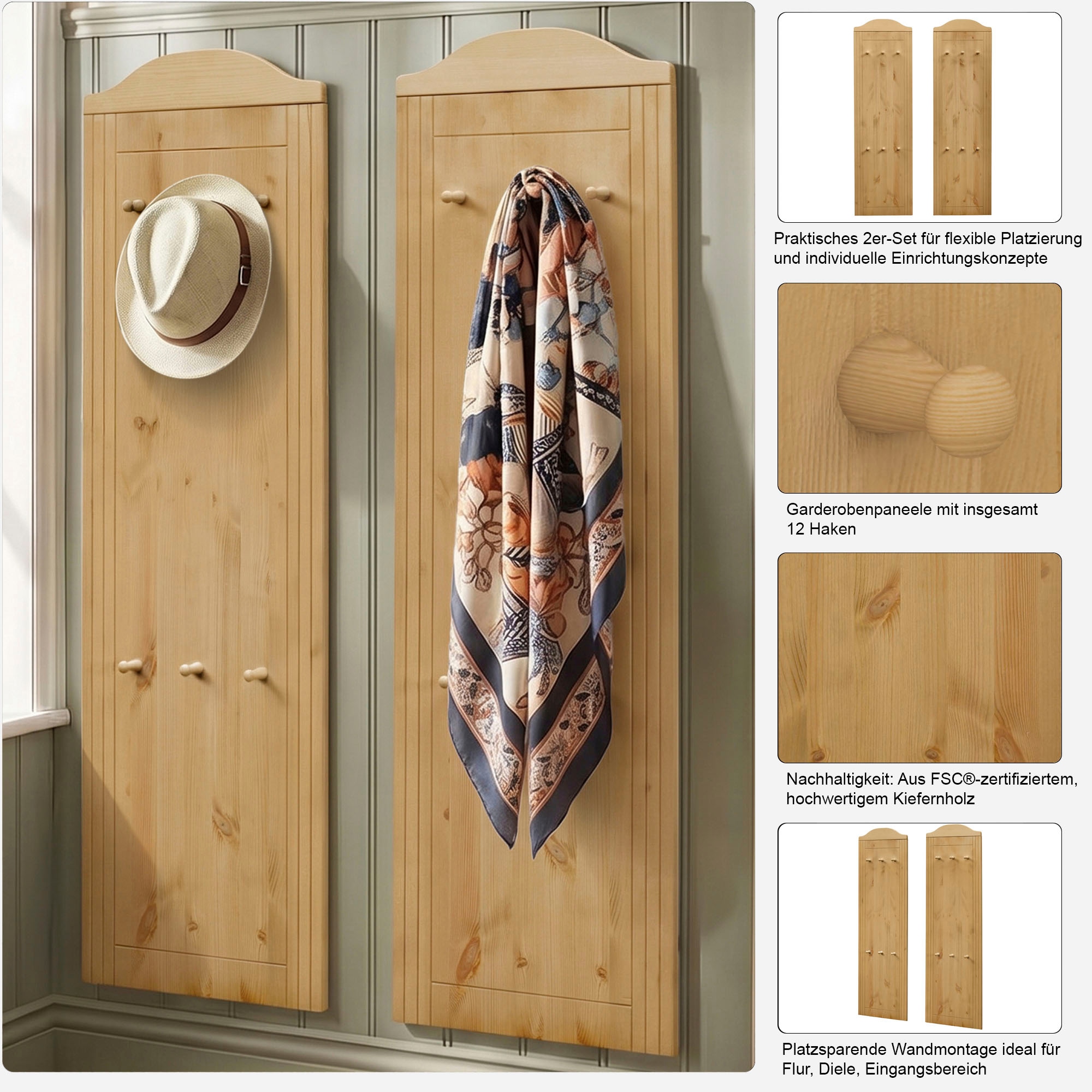 GOODproduct Garderobenpaneel »Finca« im 2er-Set