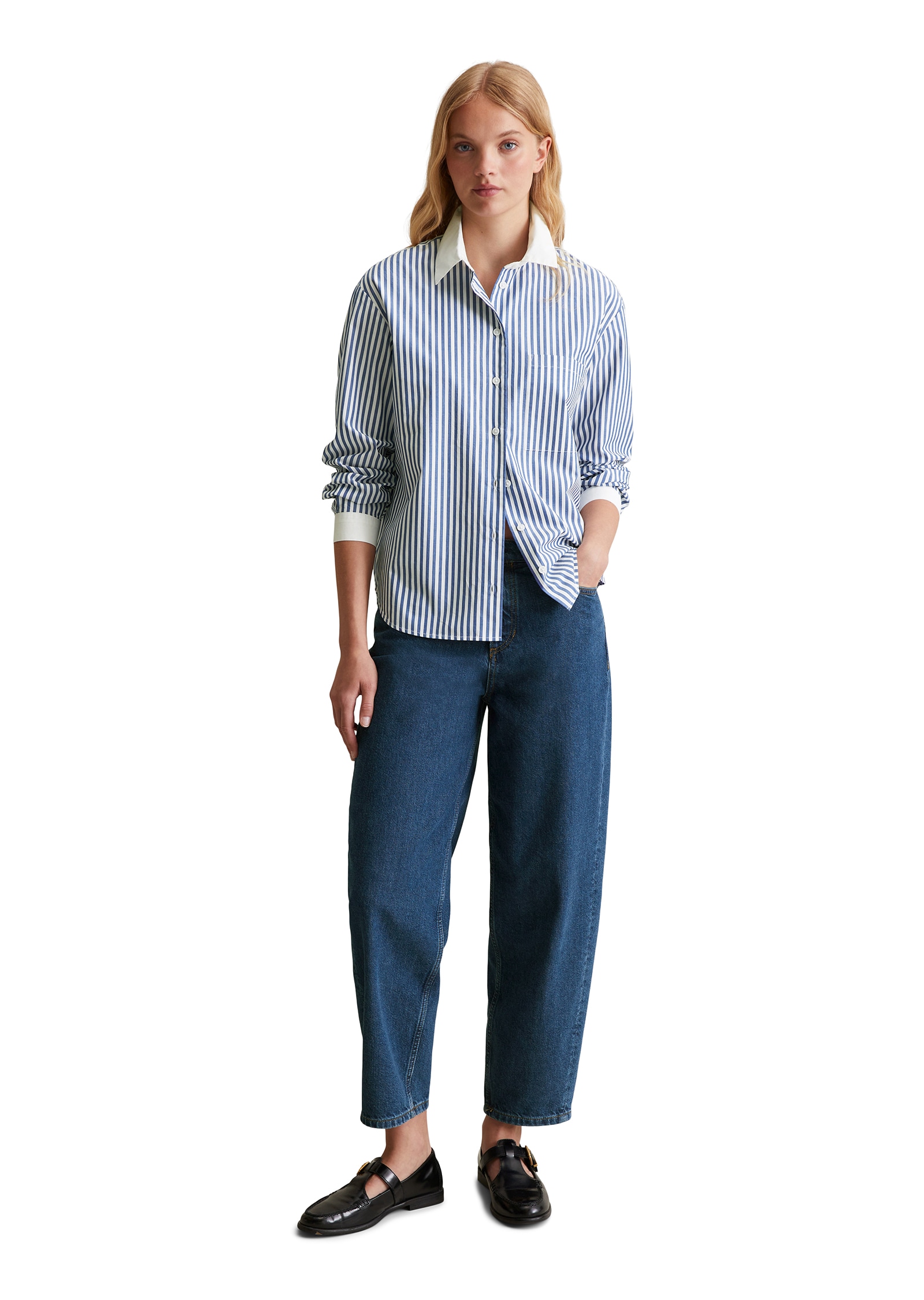 Marc O'Polo DENIM Langarmbluse, gestreift, weisser Kragen und Manschette