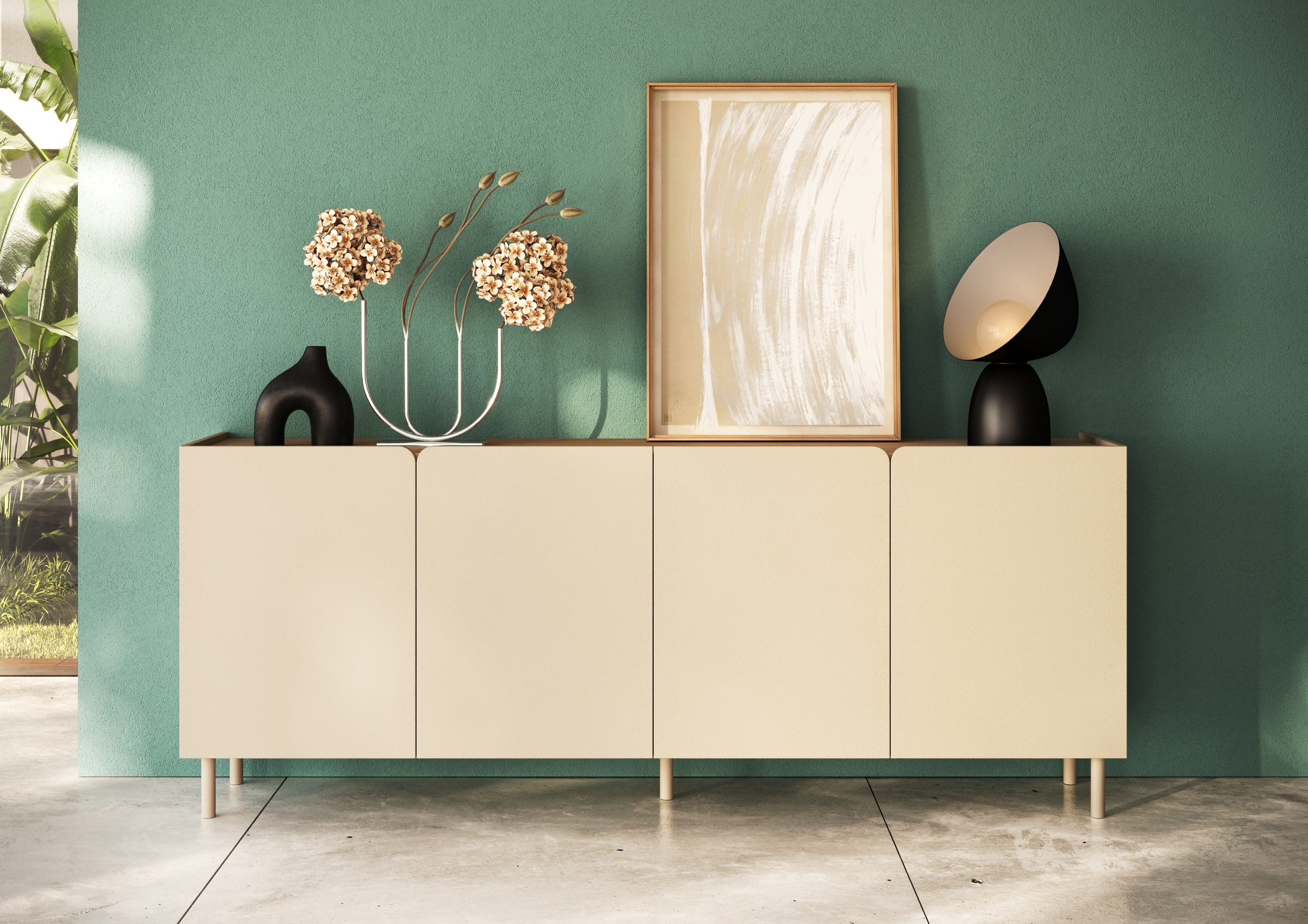 Image of GOODproduct Sideboard "Dobbiaco, 202 cm breit, 4 Türen, Anrichte, Kommode, Stauraumschrank" Innenliegendes Top, gerade Metallfüsse, Tür mit Rundung