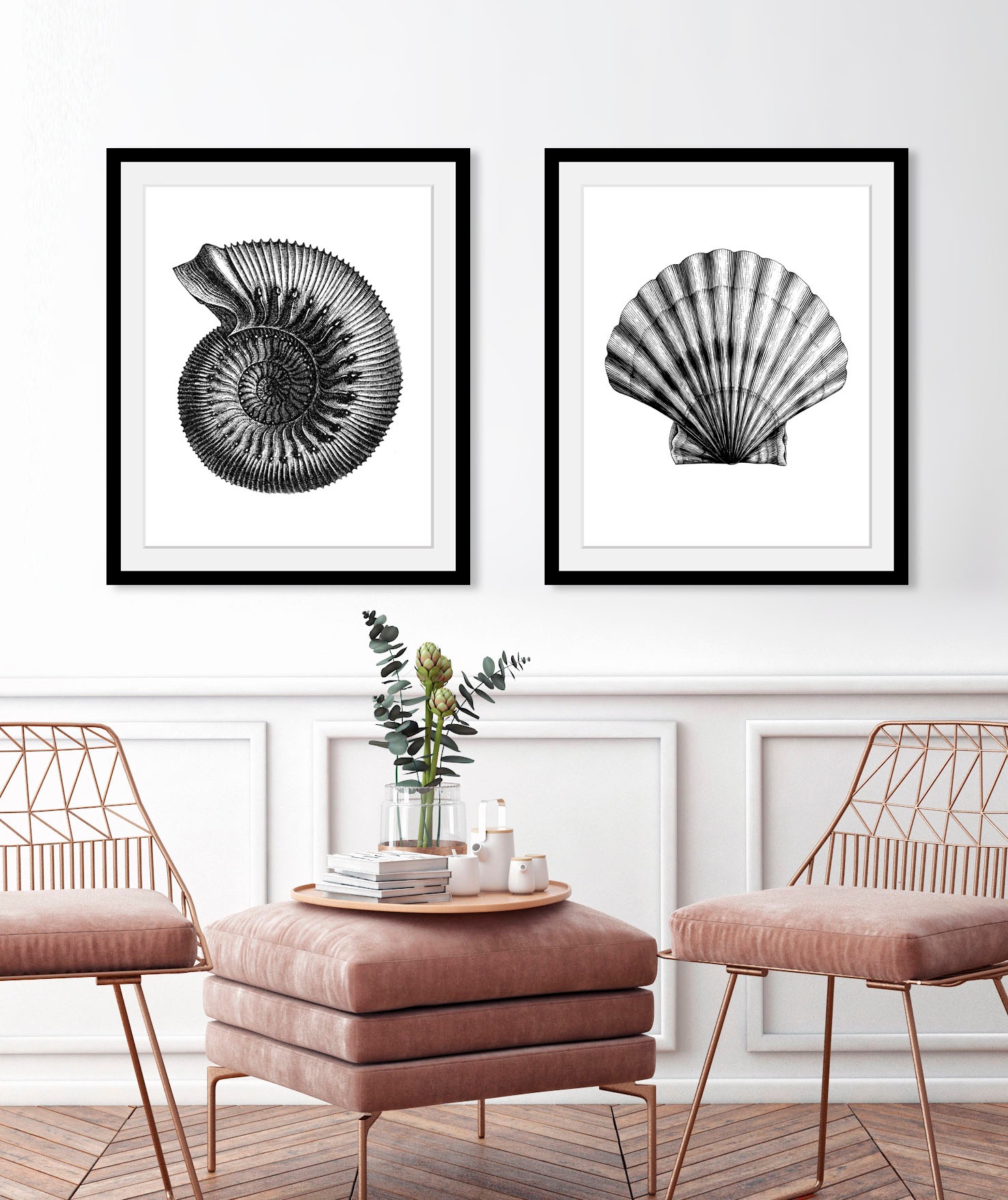 Image of queence Bild "Bernd" Kunst Meer Schwarz-Weiss Wassertiere 1 Stk. tlg. HD Premium Poster-Druck inkl. Holzrahmen