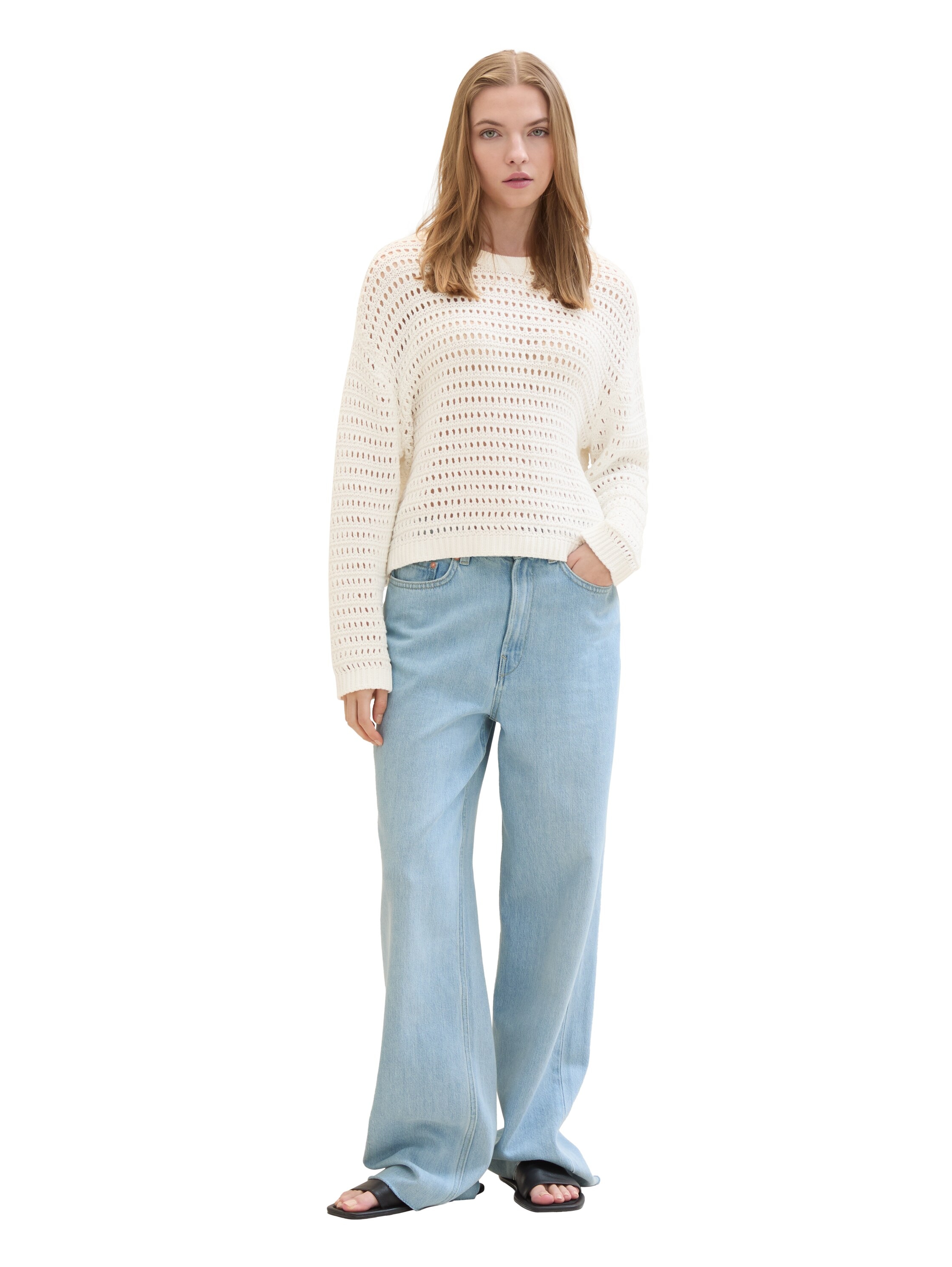 TOM TAILOR Denim Strickpullover, mit Loch-Struktur