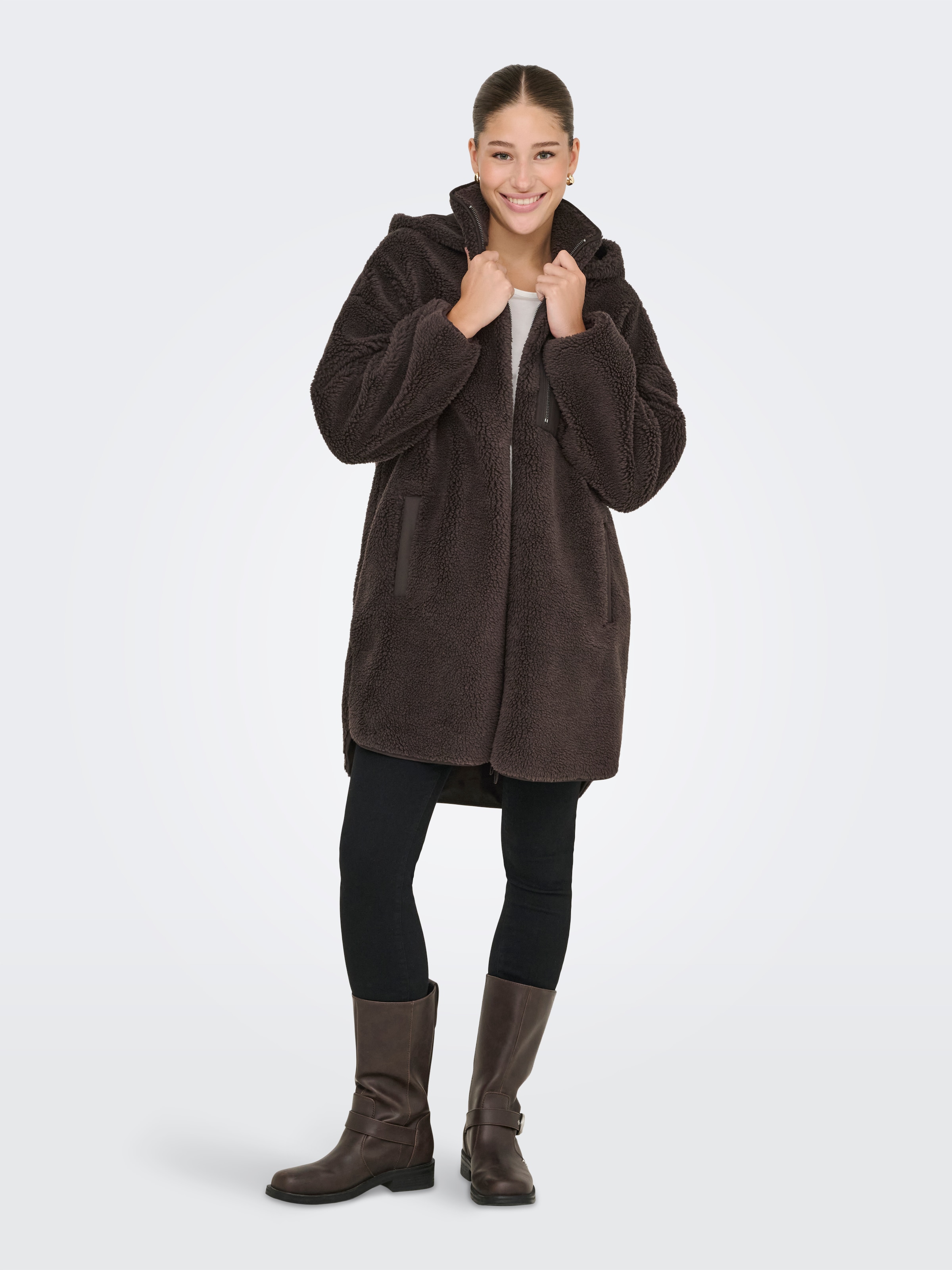 ONLY Plüschjacke »ONLSASCHA SHERPA JACKET LIFE OTW NOOS« mit Kapuze Kunstfaser, regular fit
