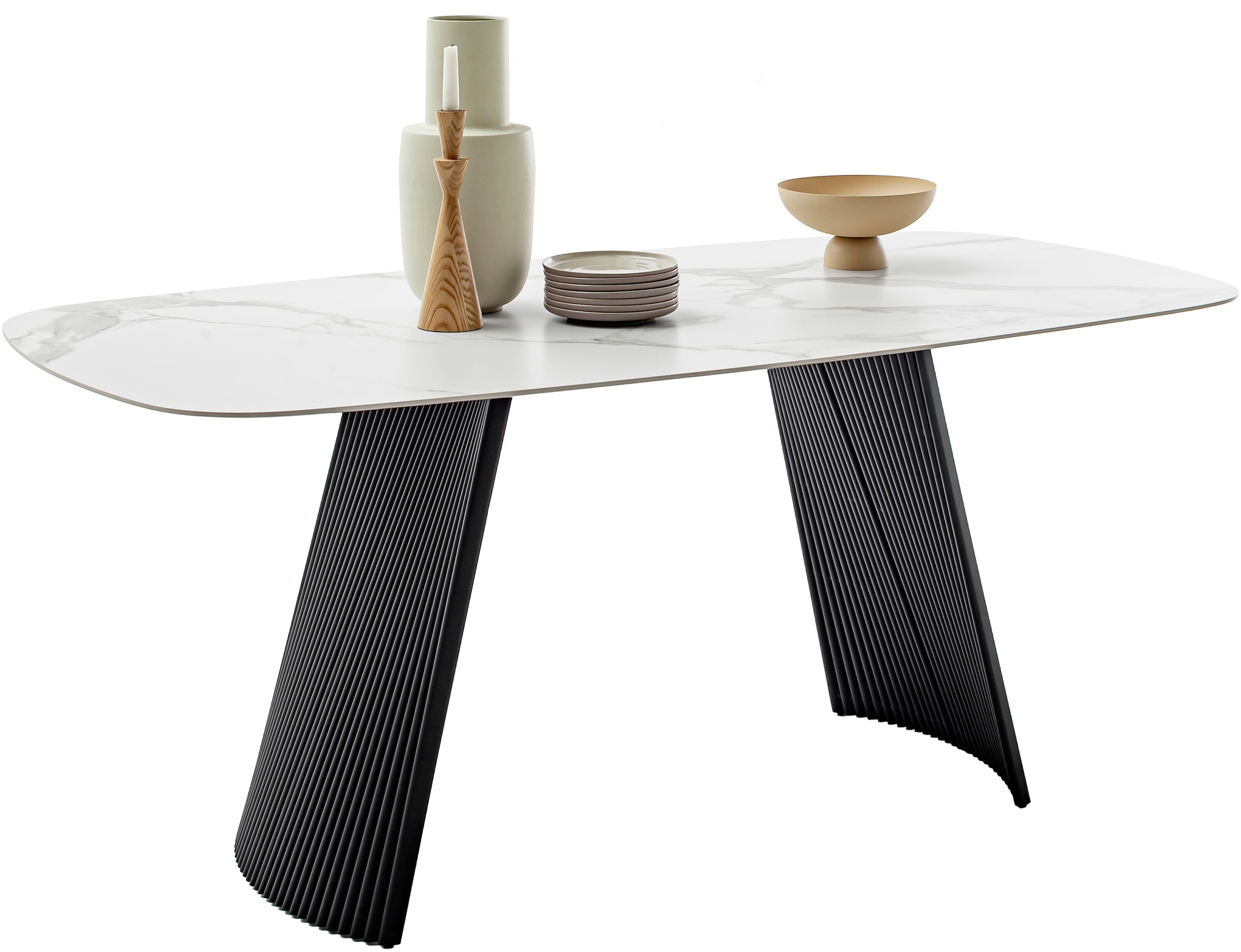 MCA furniture Esstisch »TOBELO Wangentisch 180x90cm«, (1 St.), Keramik, Metall, weiss marmoriert, dining table, 4-6 Personen