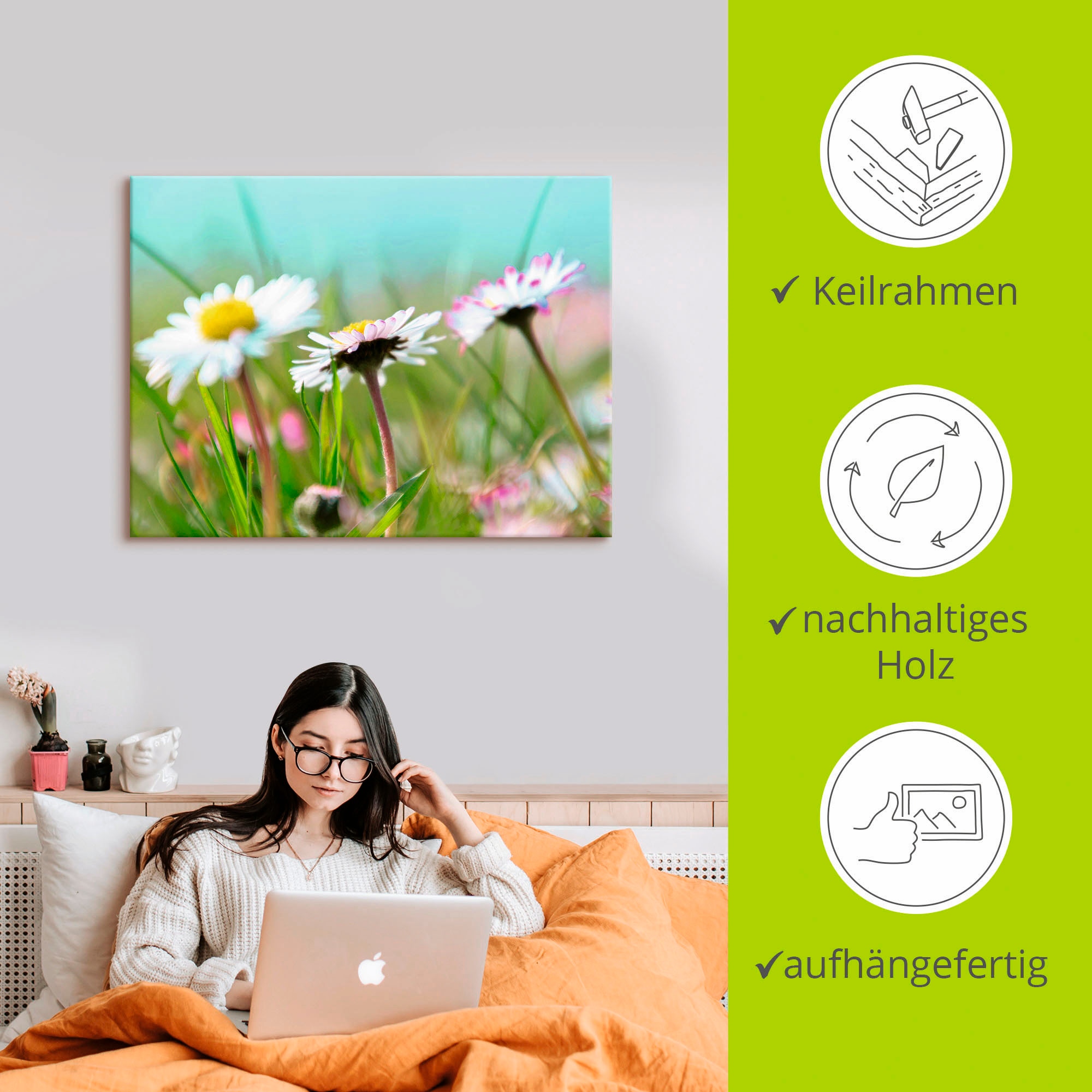 Artland Tableau sur toile »Gänseblümchen Romantik« 1 cuis tlg. auf Holzrahmen gespannt