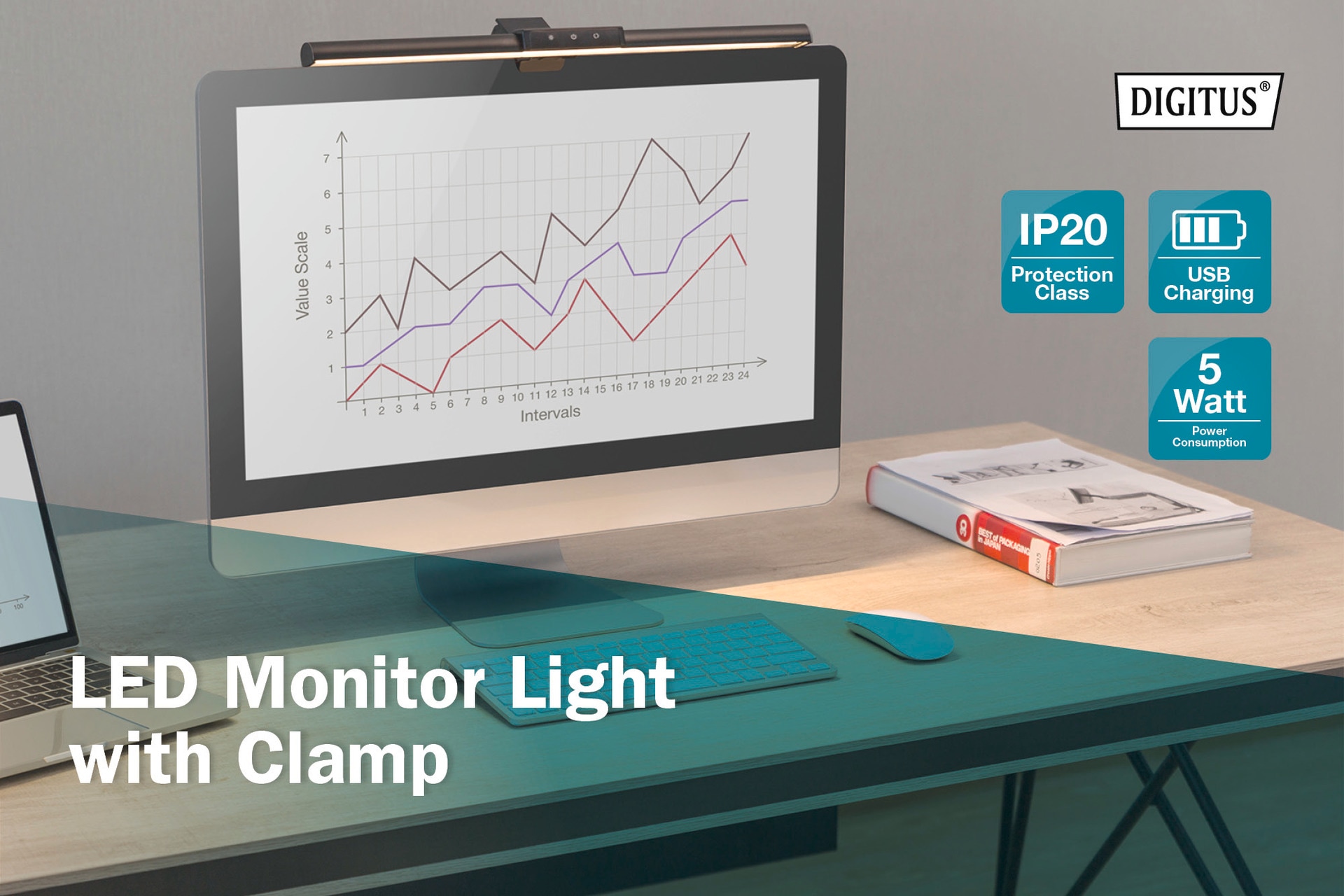 Digitus Leselicht »LED Monitor-Leuchte mit Klemmbefestigung«