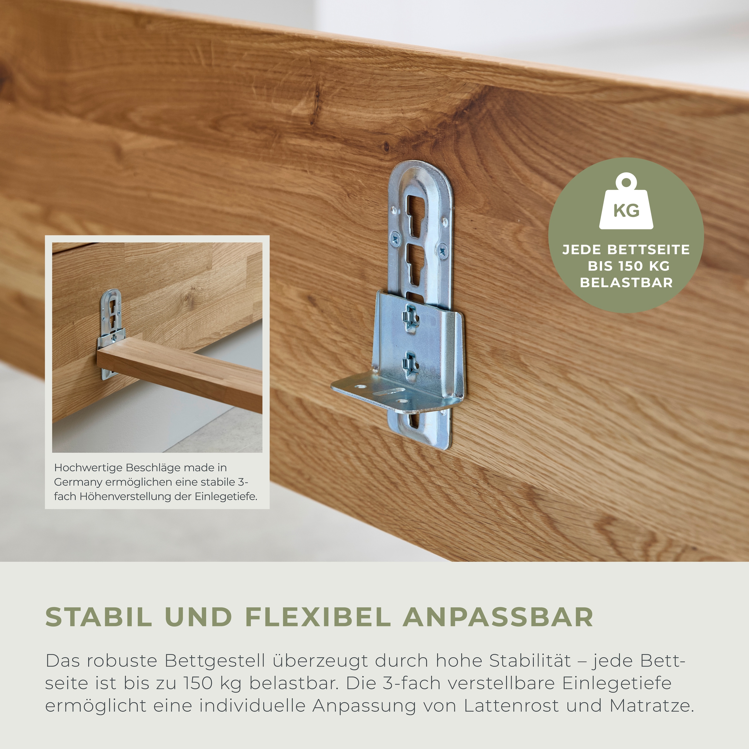 Home affaire Lit en bois massif »Ambroise aus Wildeiche« inkl. LED-Beleuchtung, wahlweise auch in Überlänge erhältlich