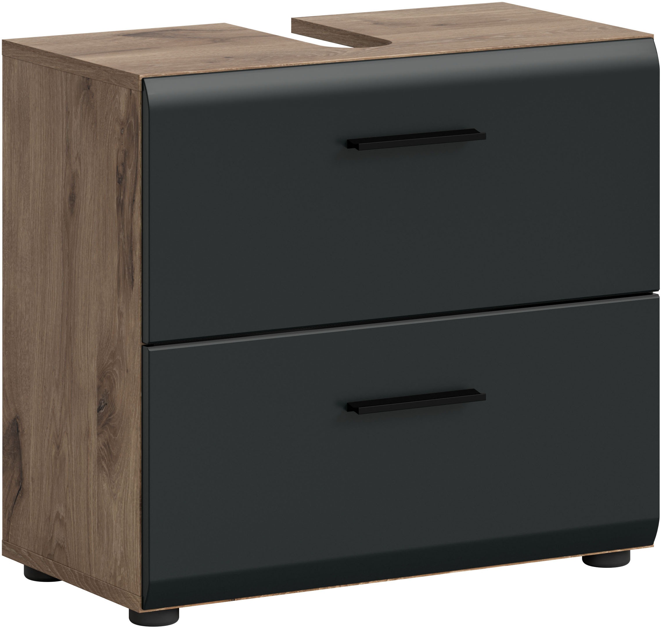 Image of welltime Waschbeckenunterschrank "FLORENZ, Breite 60 cm, 2 Schubkästen,ink. Siphonausschnitt" TOPSELLER, 1 Stk. tlg. hochwertige MDF Front, Griff schwarz, Badschrank, Bad