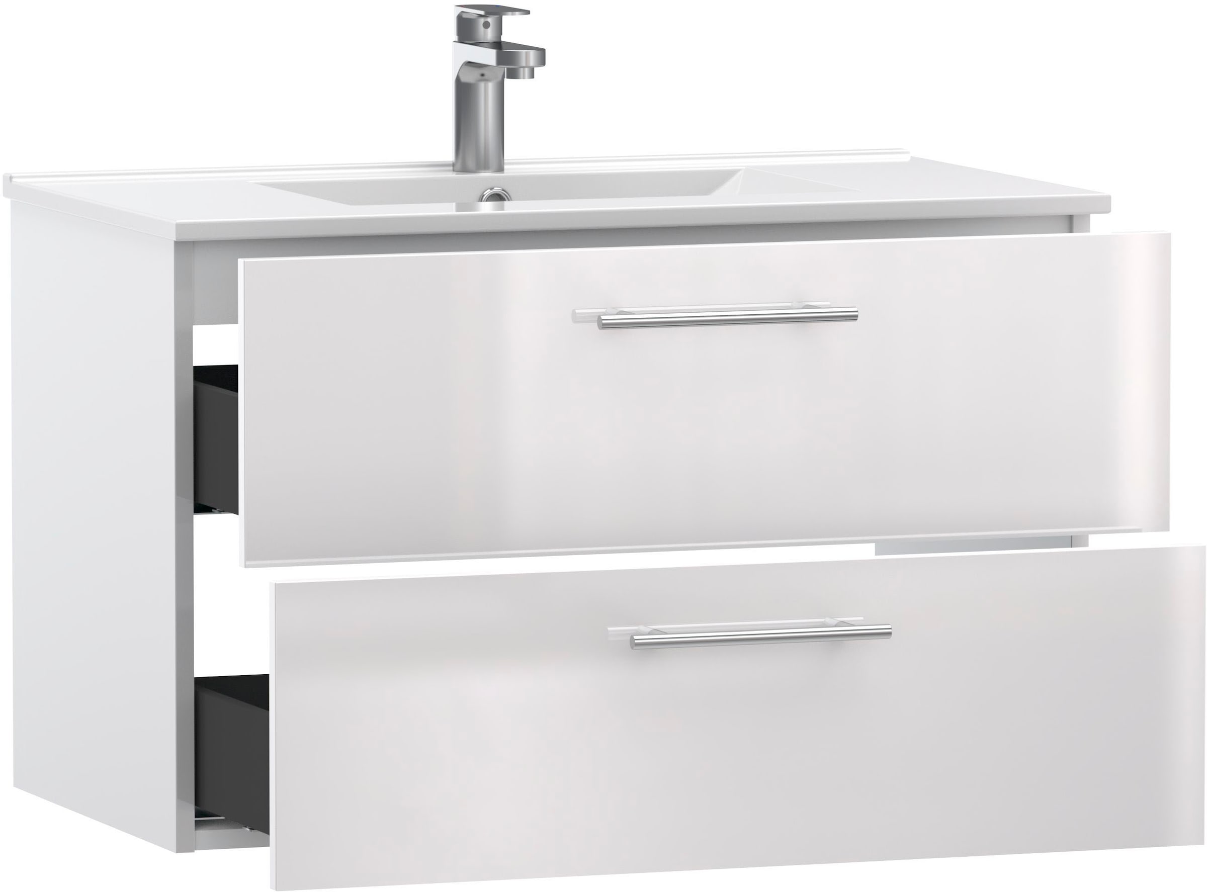 welltime Waschtisch »Athen Badschrank Badezimmer WC Unterschrank mit Becken« Set,  Waschplatz mit 2 Schubladen , Breite 80cm Softclose Bad