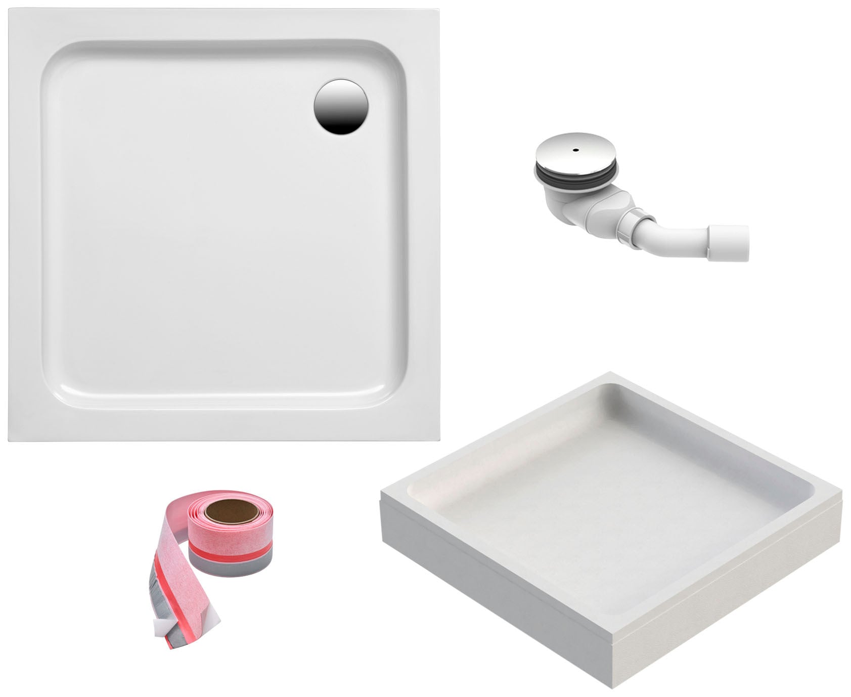 Image of OTTOFOND Duschwanne Set, 80x80x6 cm, mit Wannenträger, Ablaufgarnitur und Fugendichtband