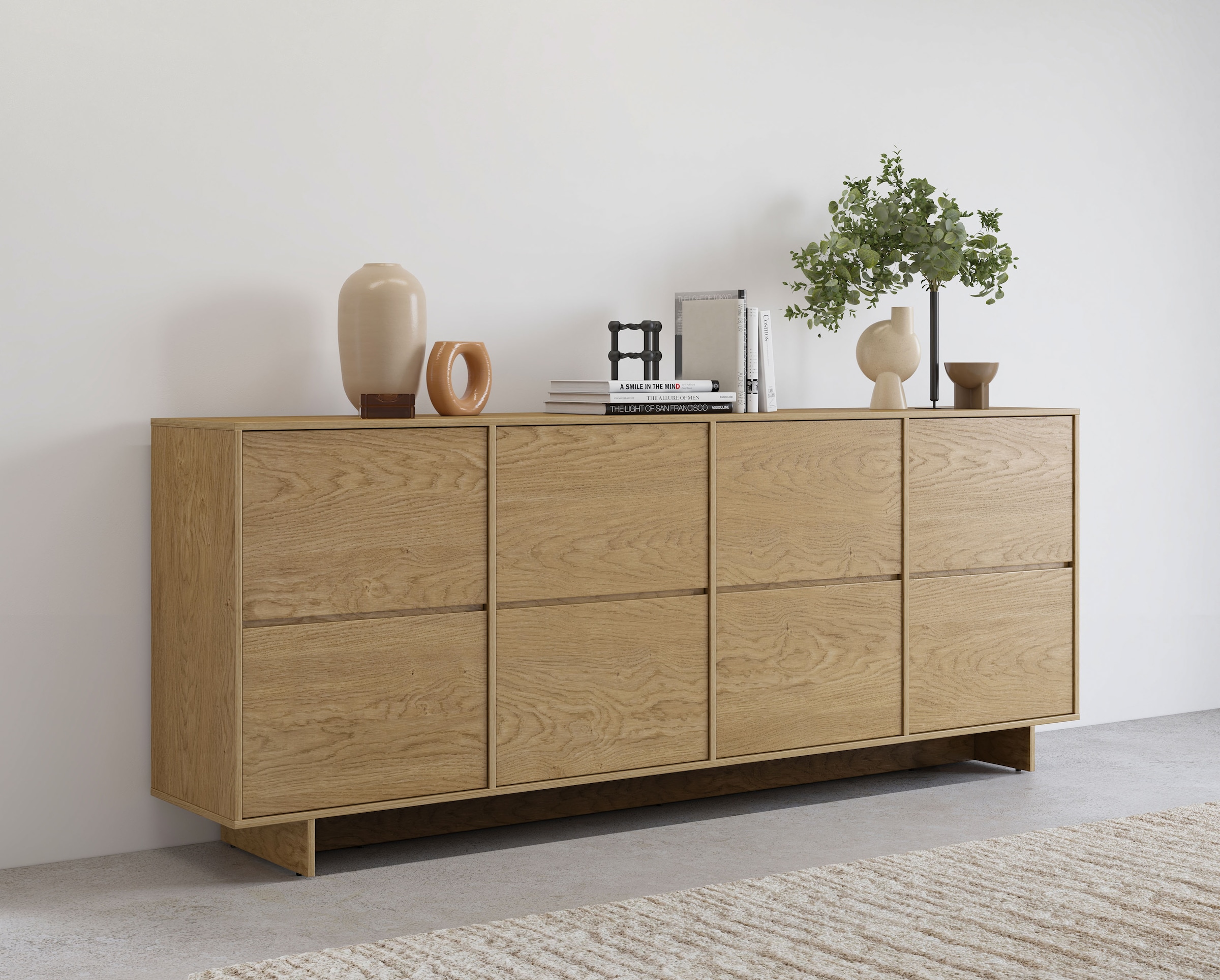 GOODproduct Sideboard »Tatami, Stilvolle, moderne grifflose Kommode 4 Türen, Breite 220cm« Anrichte mit viel Stauraum, Böden verstellbar, push-to-open-Funktion