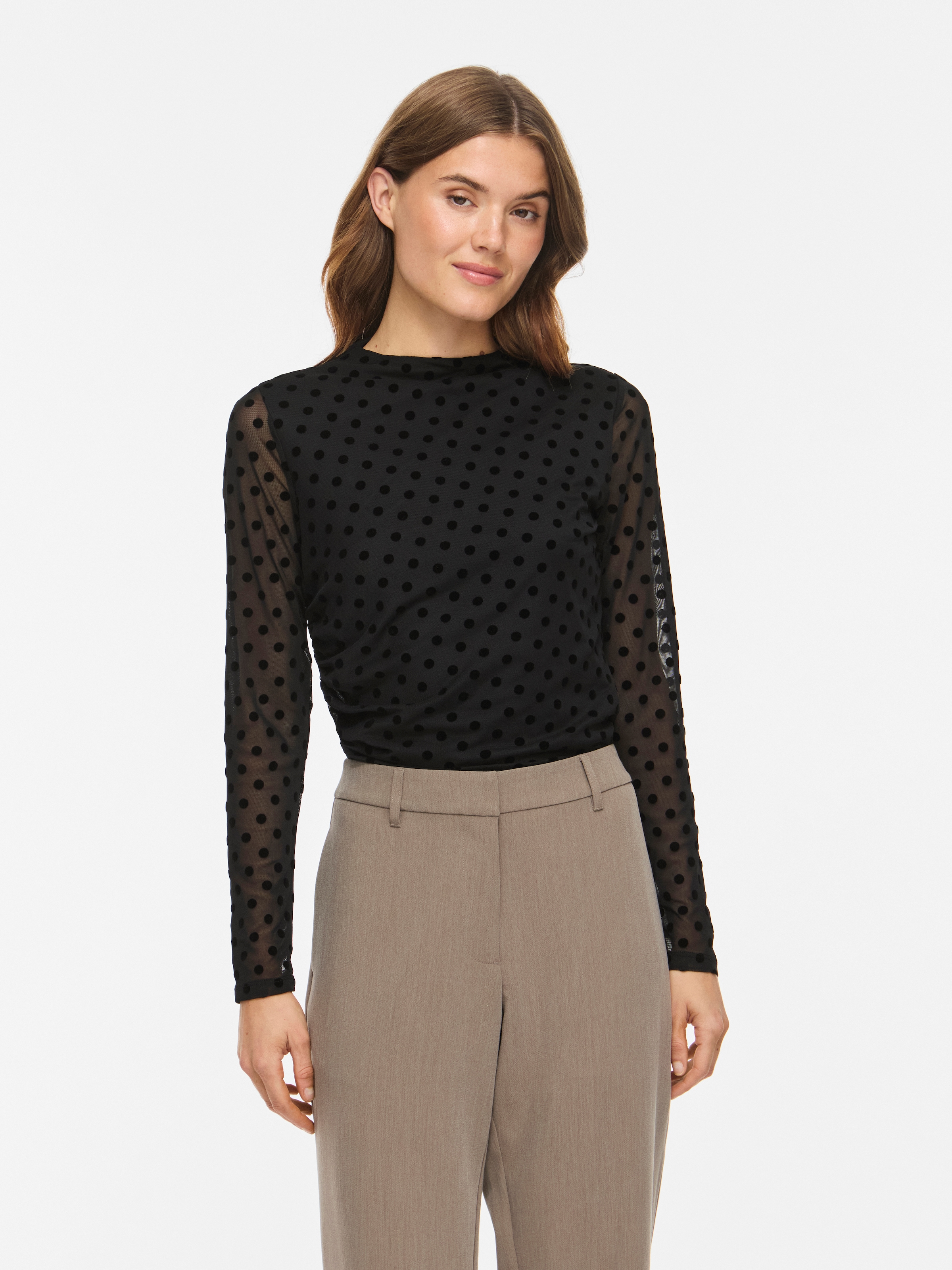 Image of Vila Langarmshirt "VIRIKKE L/S FUNNEL NECK TOP - NOOS" Materialmix, eng geschnitten