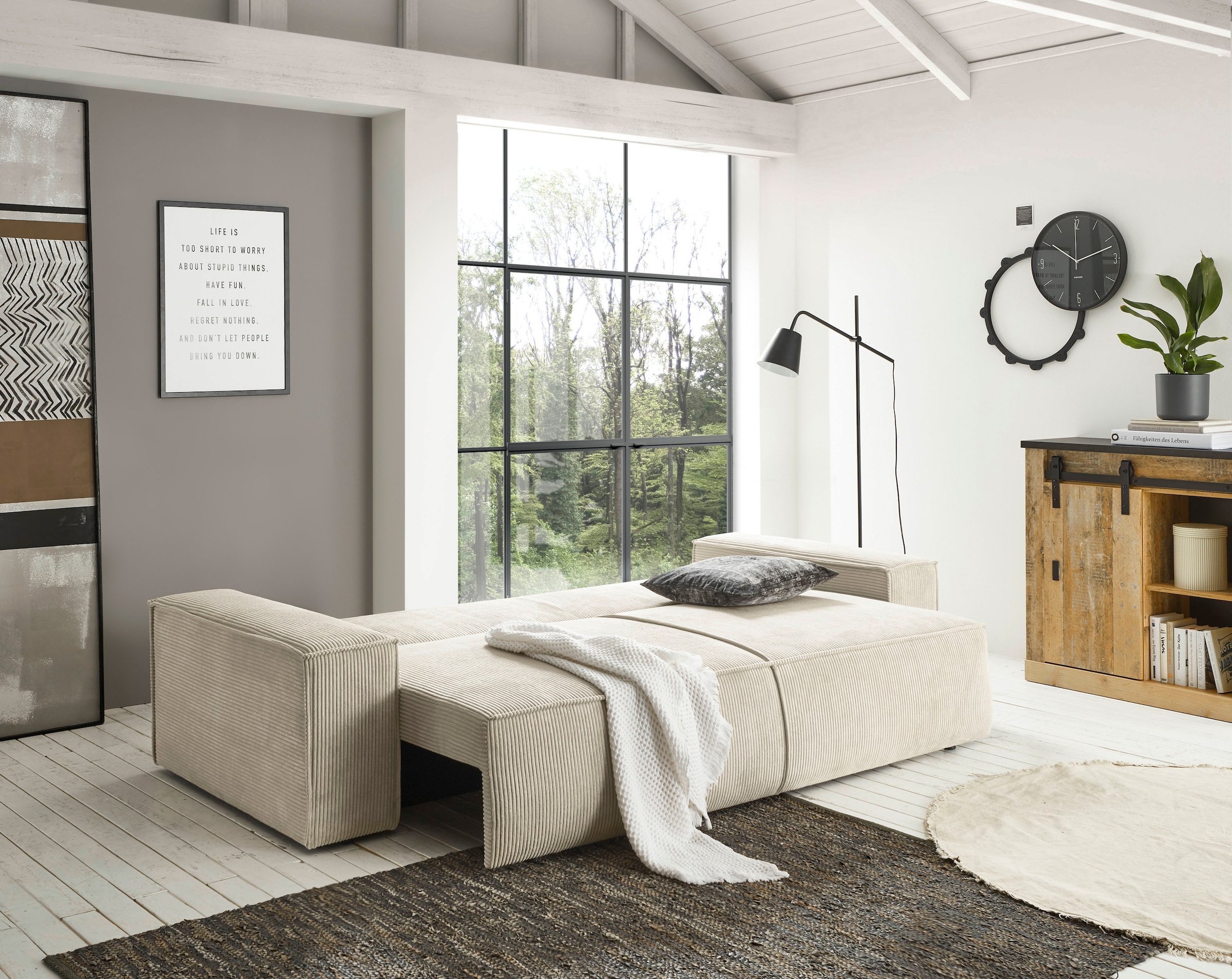 GOODproduct 3-places »SHERWOOD Schlafsofa (257cm) Cord, Samtvelours, Vintage-Lederoptik« Schlaffunktion mit Bettkasten (ca. 136/200cm)