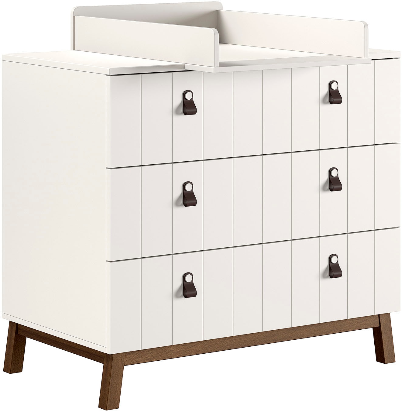 Image of Vipack Wickelkommode "Sezane mit Front in Rillen-Optik, Griffschlaufen und Wickelaufsatz" bis 11 kg MDF Clay farben lackiert, braune Griffschlaufe, Sockel nussbaumfarbig 98,5 cm