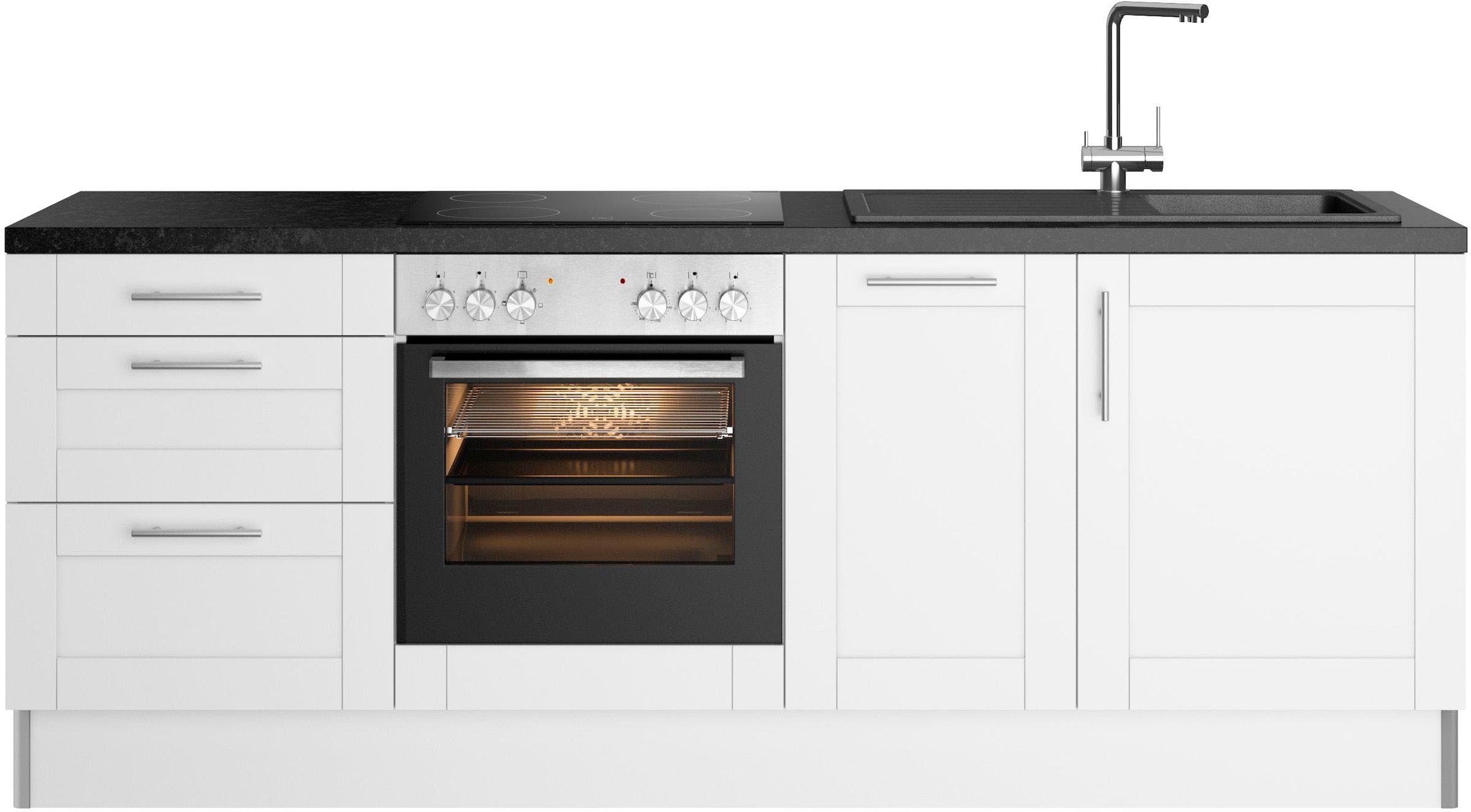 KOCHSTATION Küchenzeile »KS-Ahus«, 225 cm breit,wahlweise mit E-Geräten,Soft Close Funktion, MDF Fronten