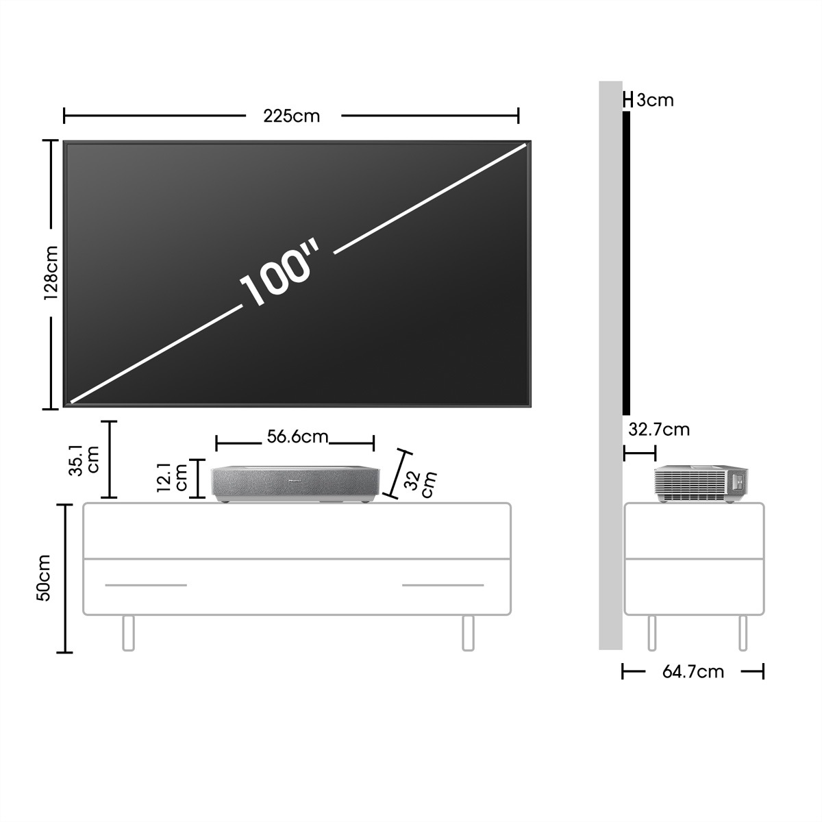 Hisense Beamer »Hisense Laser TV 100L5HD 100", UHD, 2600 Lumen, inkl. Leinwand«