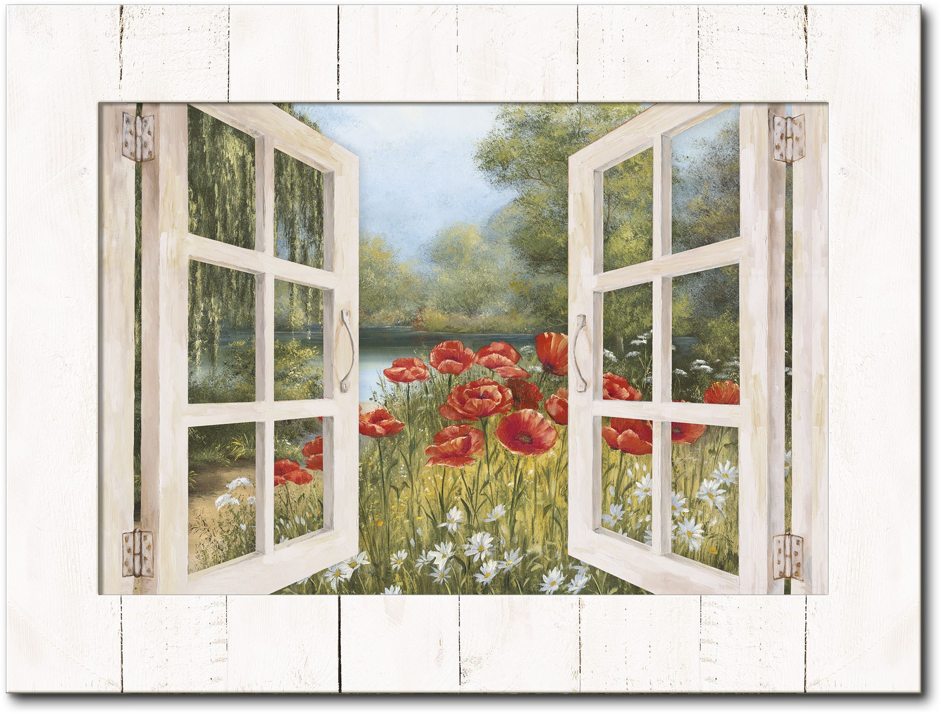 Image of Artland Wandbild »Fensterblick - Mohnwiese am See«, Blumenwiese, (1 St.) bei Ackermann Versand Schweiz