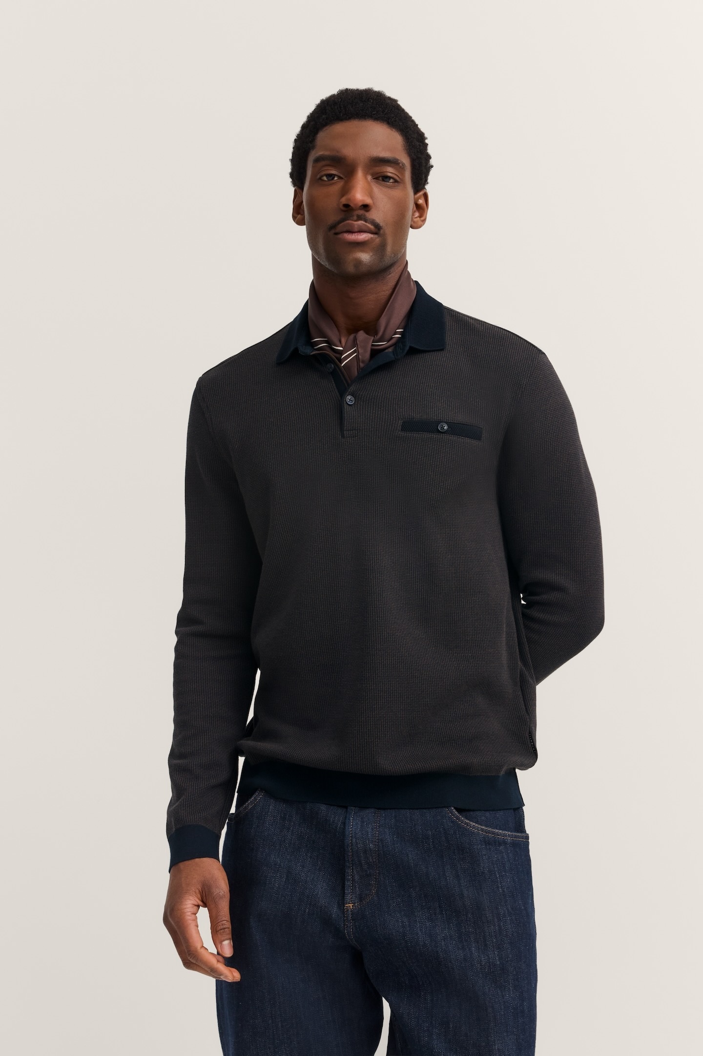 Image of bugatti Langarm-Poloshirt "Modern Fit" mit Brusttasche