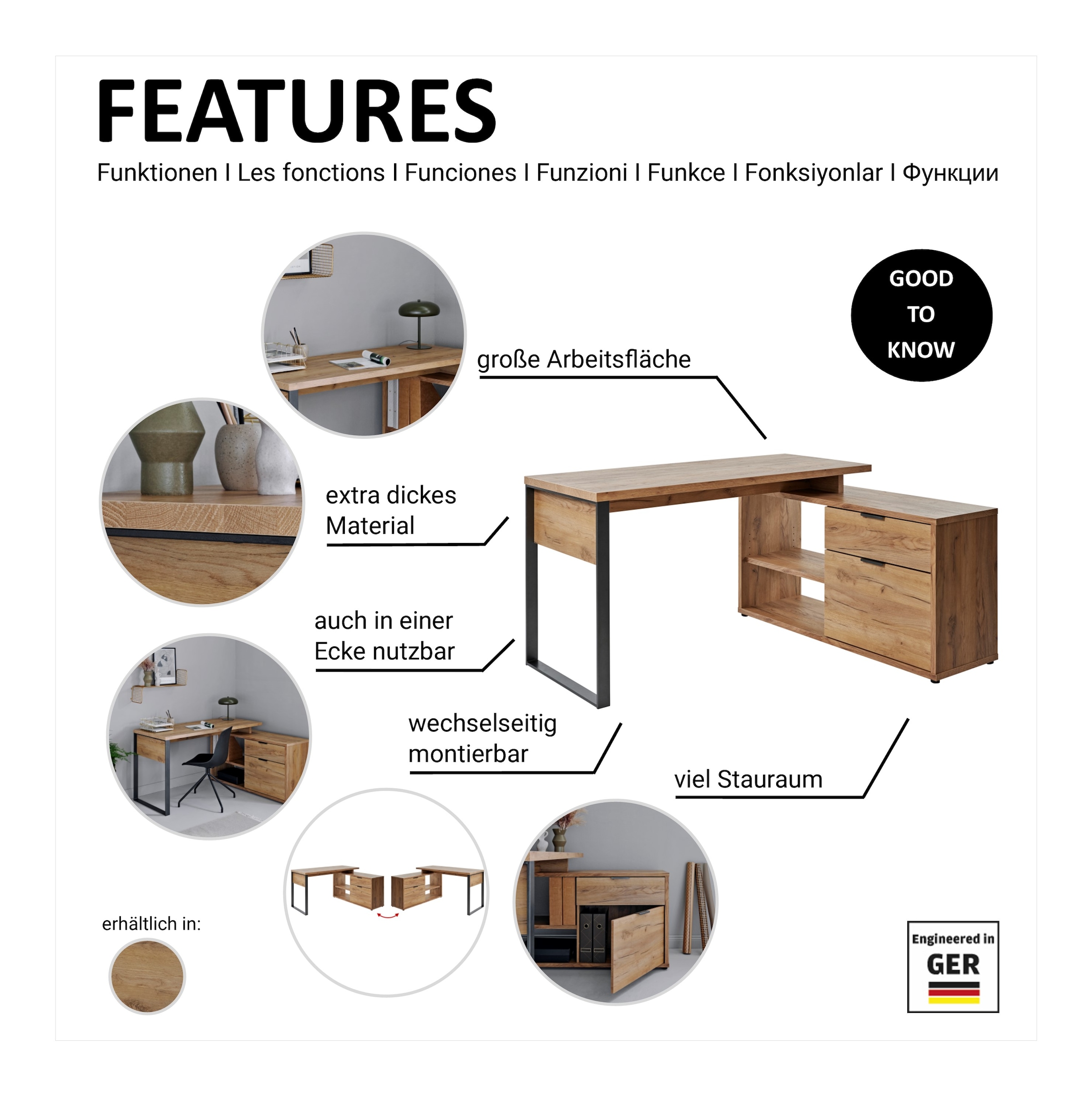 Jahnke Bureau d'angle »LOOP C 150 E« 1 cuis tlg. bureau d'angle, montage réversible, beaucoup de rangement