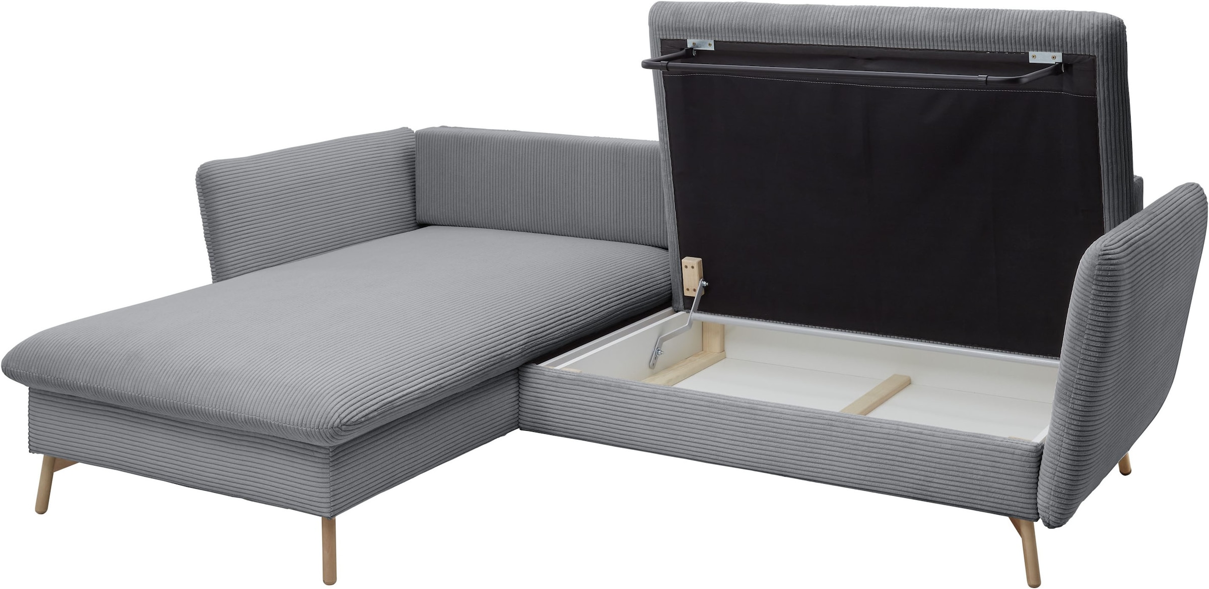 andas Ecksofa »MERLE, 258 cm, L-Form, traumhafter Cord,« mit Bettfunktion und Bettkasten, Liegefläche 224 x 139