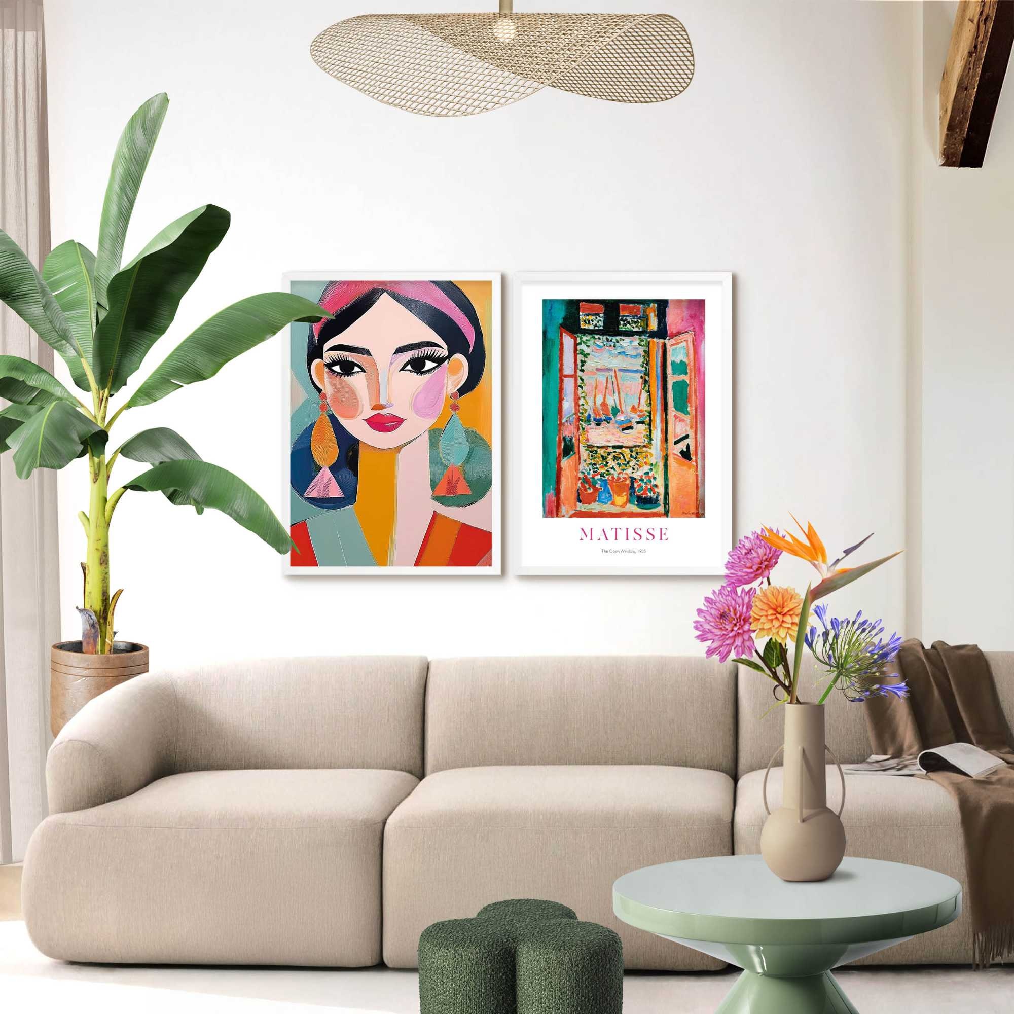 Image of Reinders Bild mit Rahmen "Matisse Open Window set" Gemälde 2 Stk. tlg. Wohnzimmer - Mehrfarbig - MDF - Berühmte Künstler - 50x70 cm