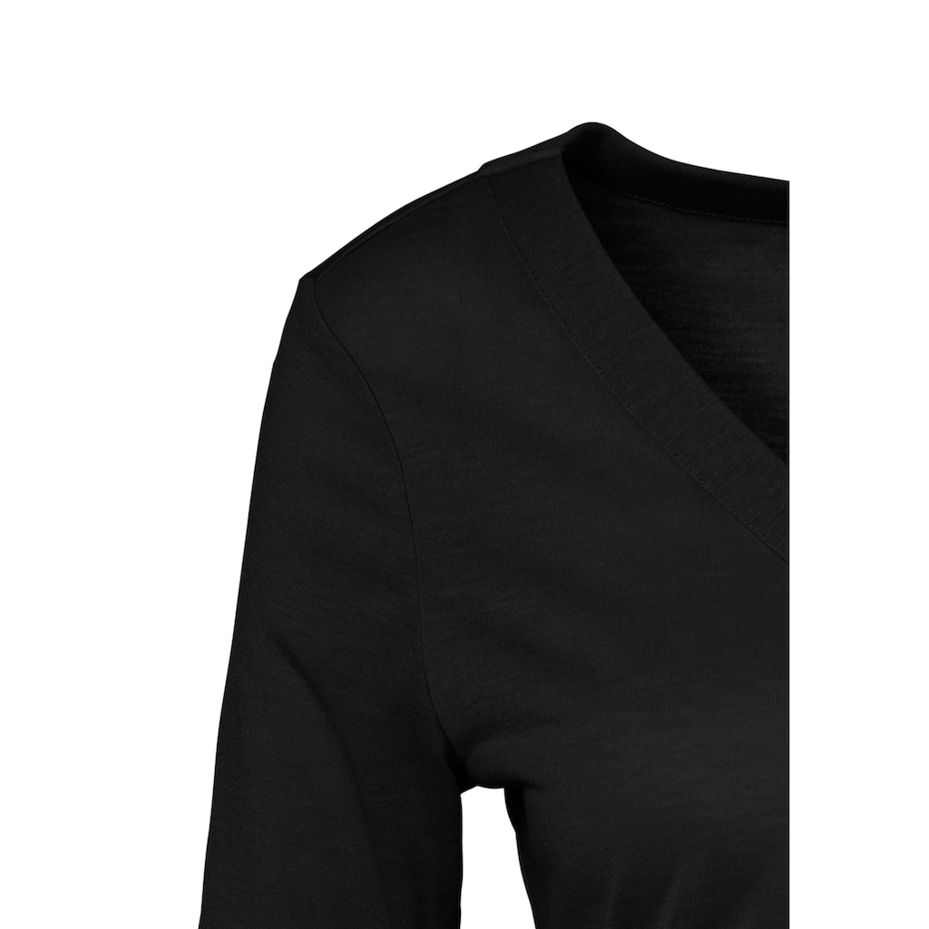 LASCANA 3/4-Arm-Shirt, mit modischen Ärmeldetails und V-Ausschnitt, Blusenshirt