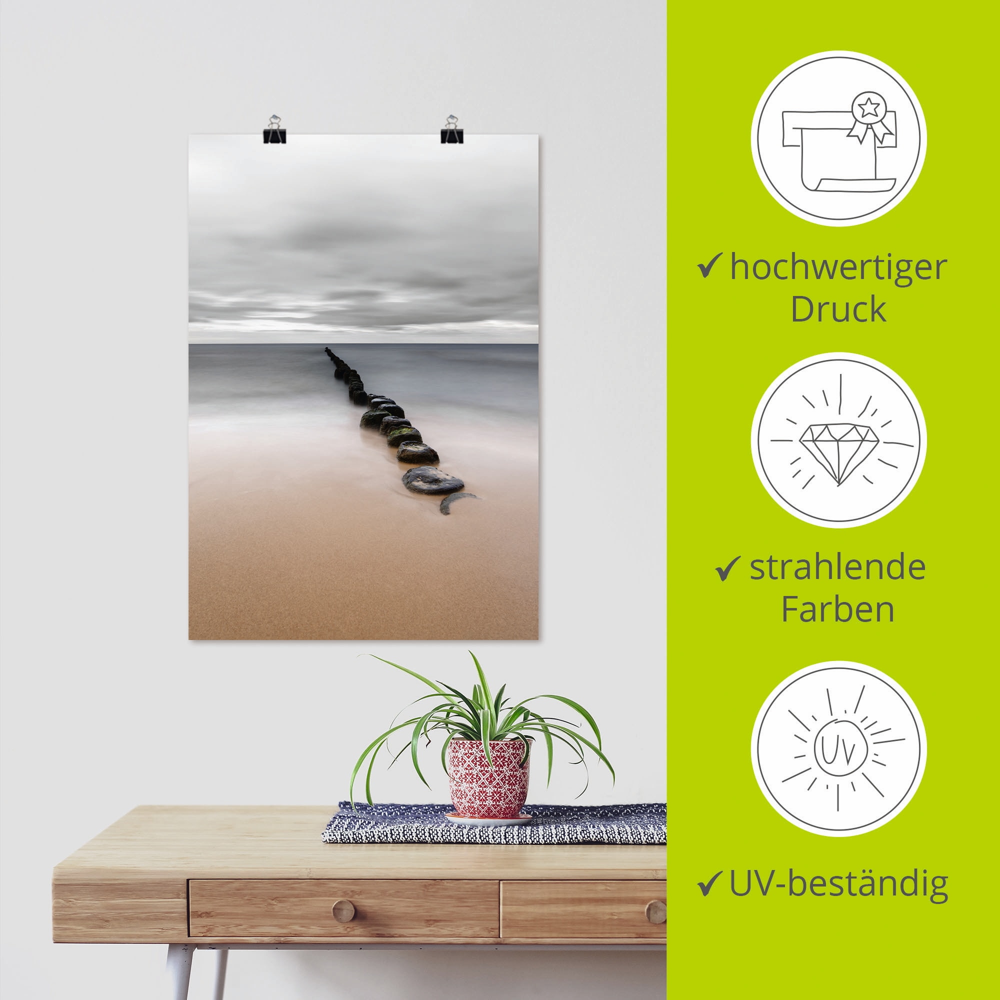 Artland Wandbild »Stille Küste Buhnenreihe am Ostseestrand« Strandbilder 1 Stk. tlg. als Leinwandbild, Poster in verschied. Grössen