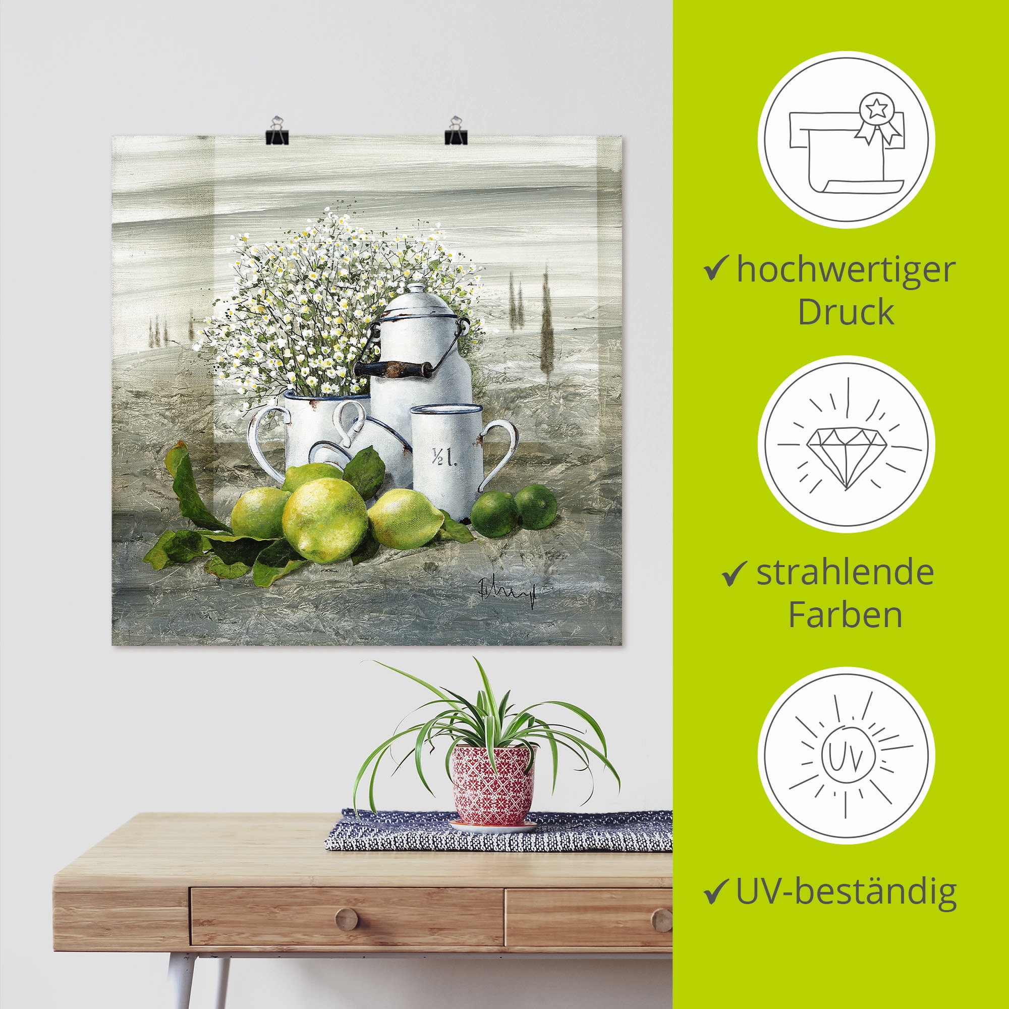 Artland Fresque murale »Stillleben mit Milchkanne« 1 cuis tlg. als Leinwandbild, Poster in verschied. Grössen