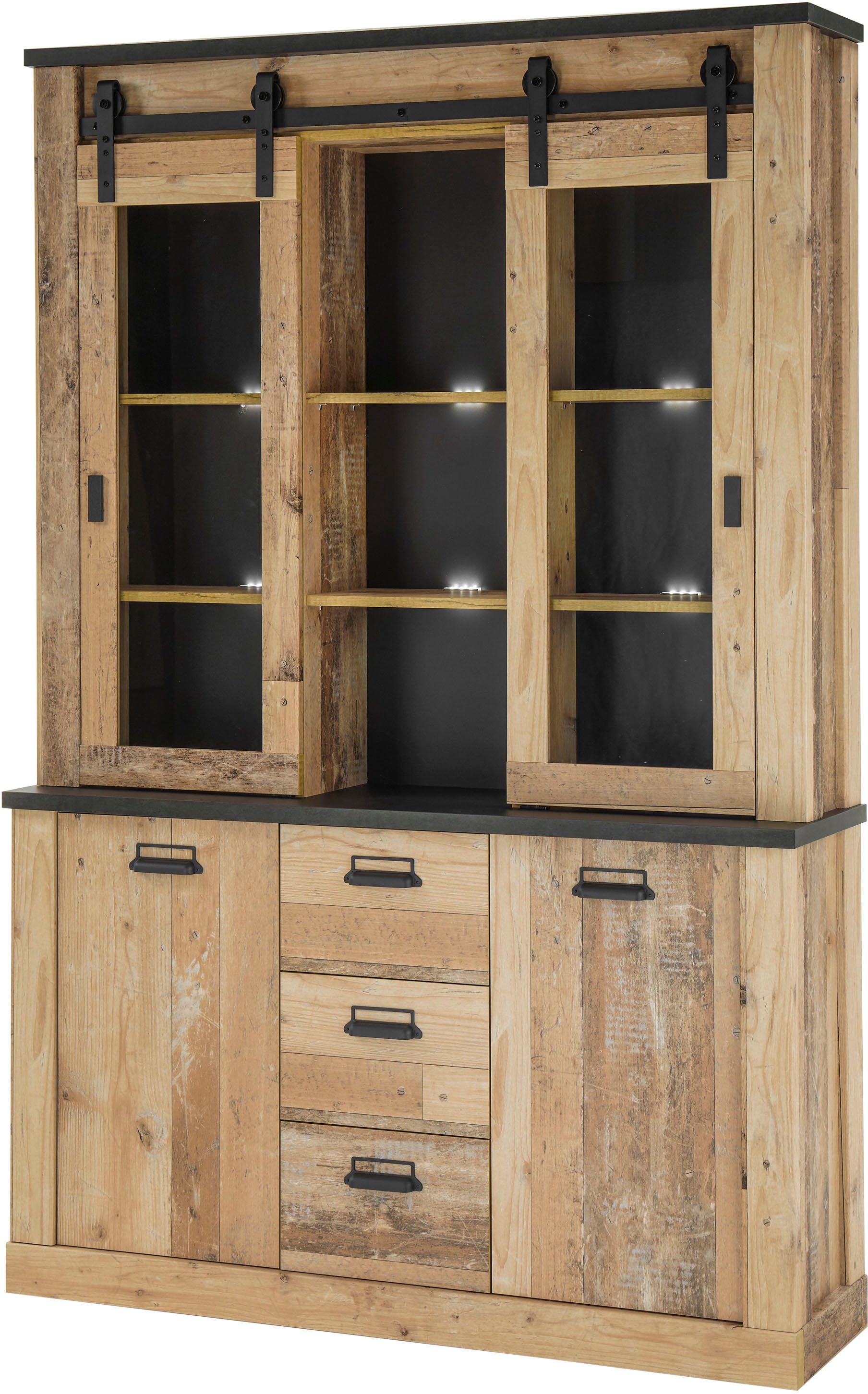 Image of Premium collection by Home affaire Buffet »SHERWOOD«, in modernem Holz Dekor, mit Scheunentorbeschlag und Apothekergriffen aus Metall, Breite 133 cm bei Ackermann Versand Schweiz