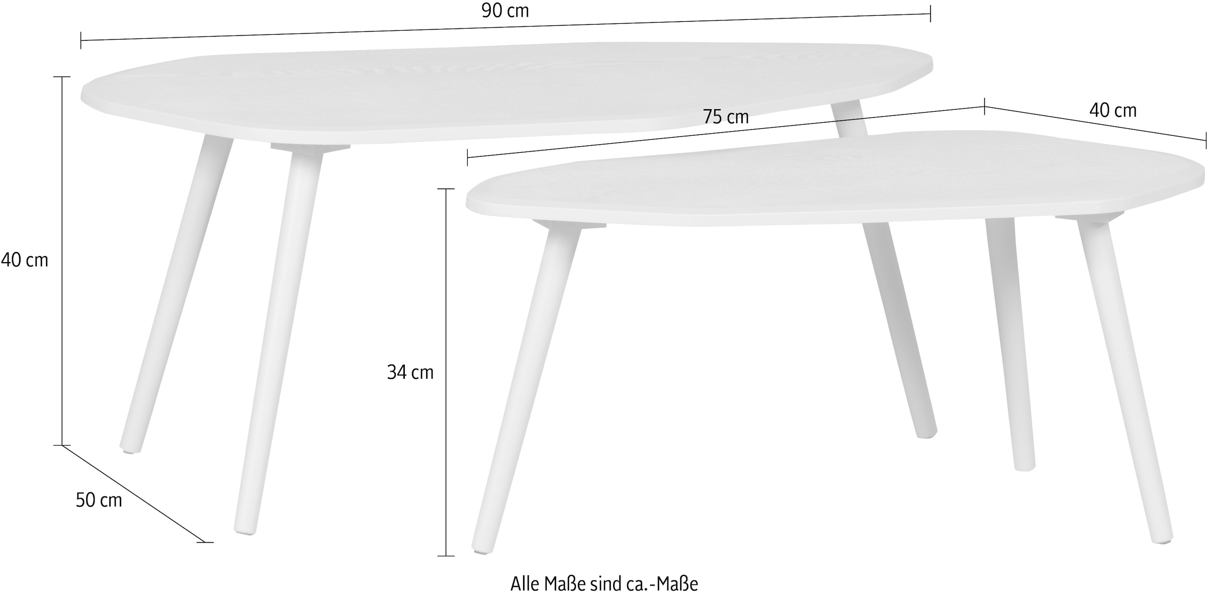 WOOOD Beistelltisch »Davina von MDF mit organischer Tischplatte B 90 x T 50 x H 40 cm« Set, 2 Stk. tlg. 2er-Set, Tragkraft je 5 kg, Bein-/Tischkombination frei wählbar
