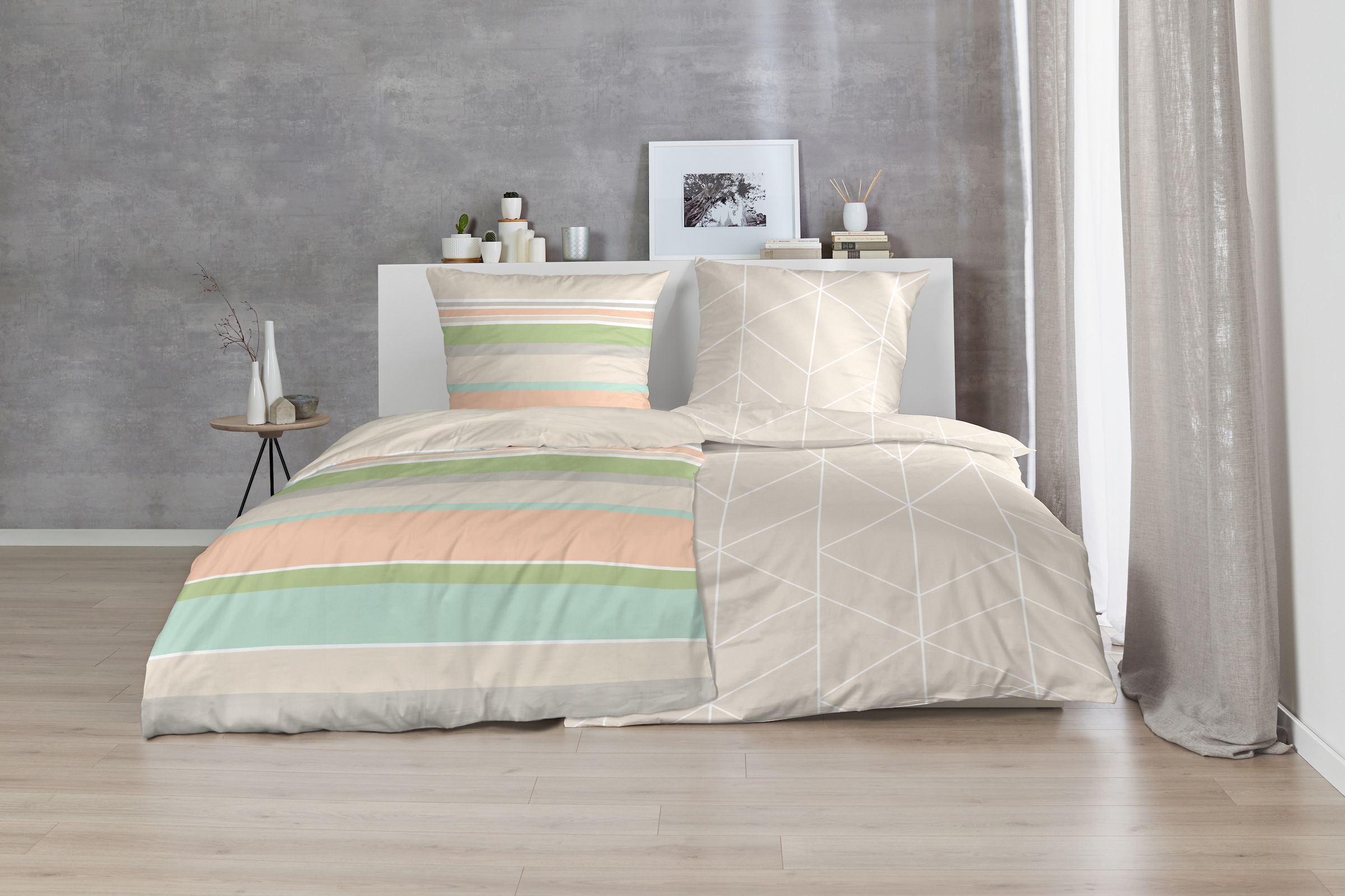 Primera Linge de lit »Mako-Satin-Bettwäsche Line Art« 2 cuis avec rayures
