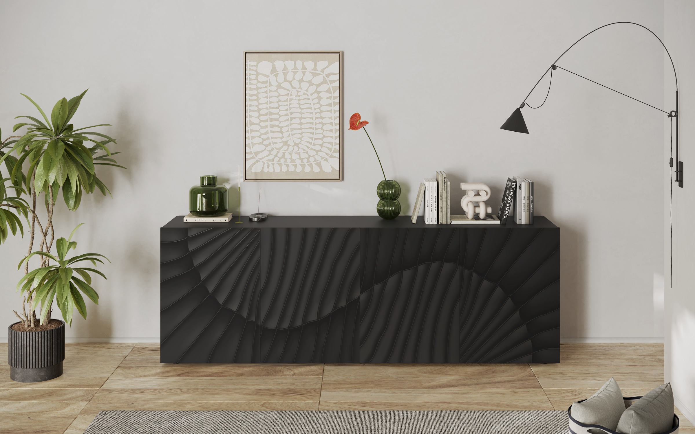 Image of GOODproduct Sideboard "Snake, Kommode, Anrichte, Stauraummöbel Breite 241 cm, Siebdruck-Front" moderne Wohnmöbel, 4 Türen, viel Stauraum, stilvoll und funktional